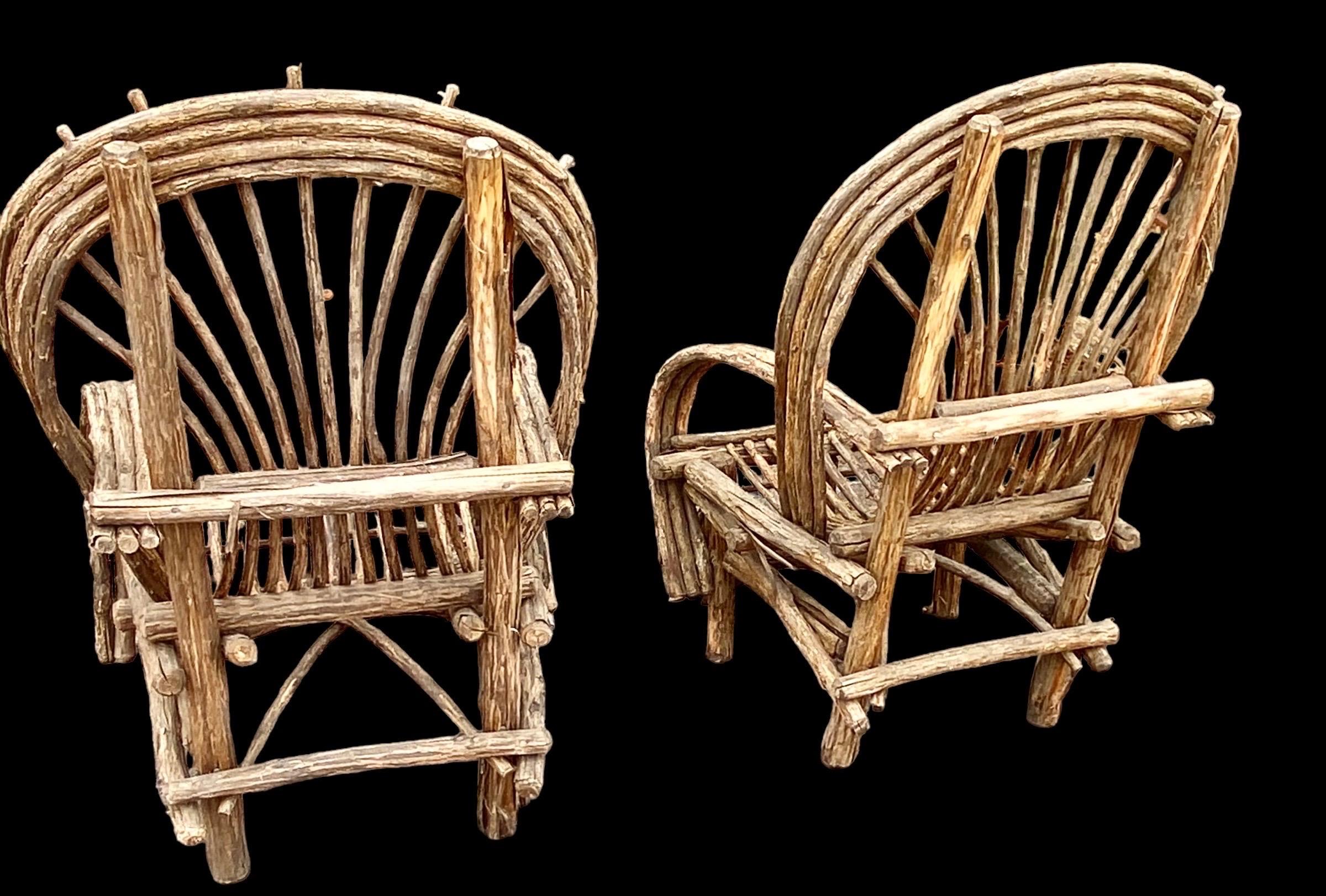 Pair of Hade Crafted Bent Willow Rustic Arm Chairs 10