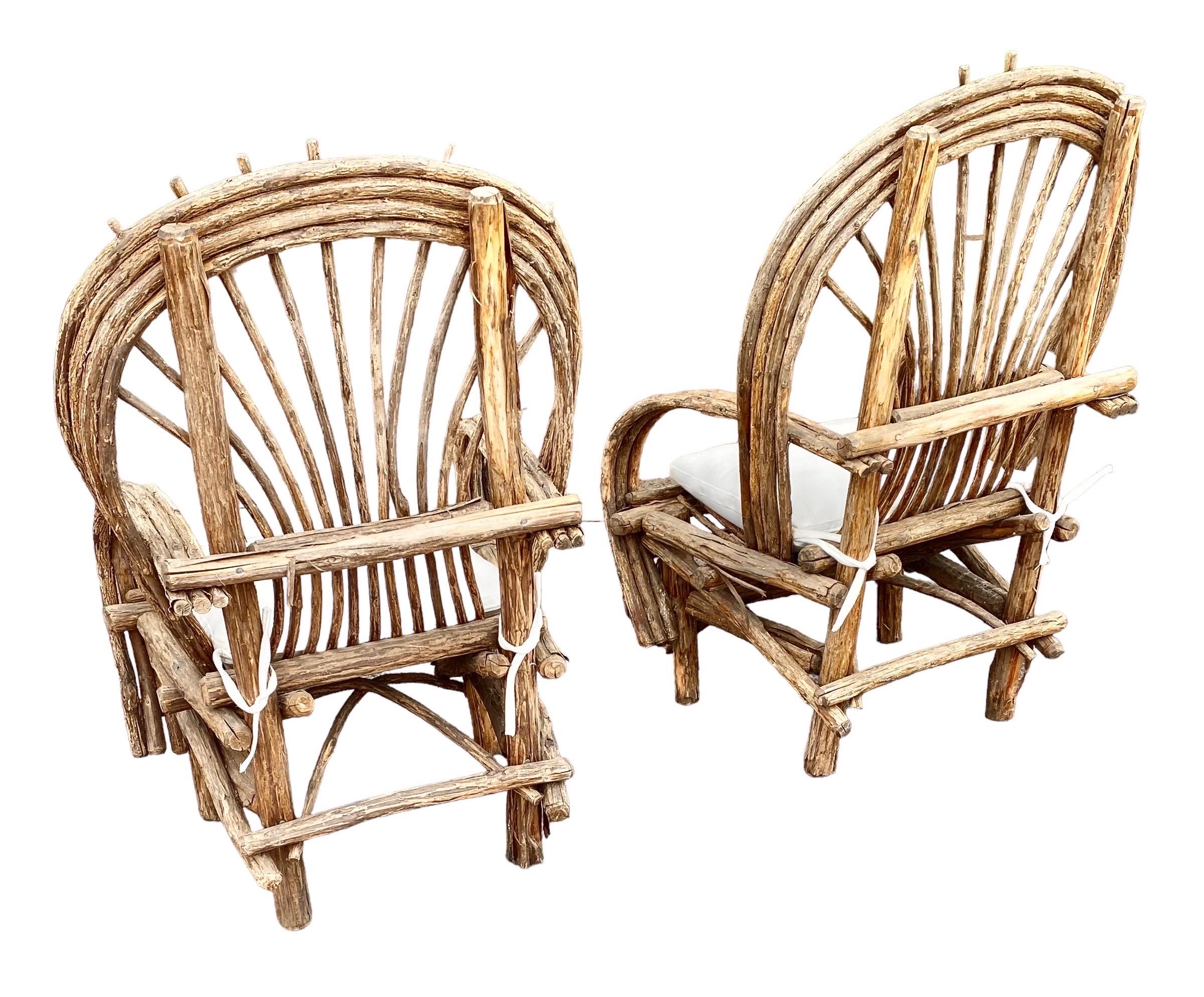 Primitive Pair of Hade Crafted Bent Willow Rustic Arm Chairs