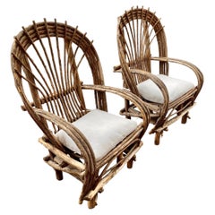 Pair of Hade Crafted Bent Willow Rustic Arm Chairs