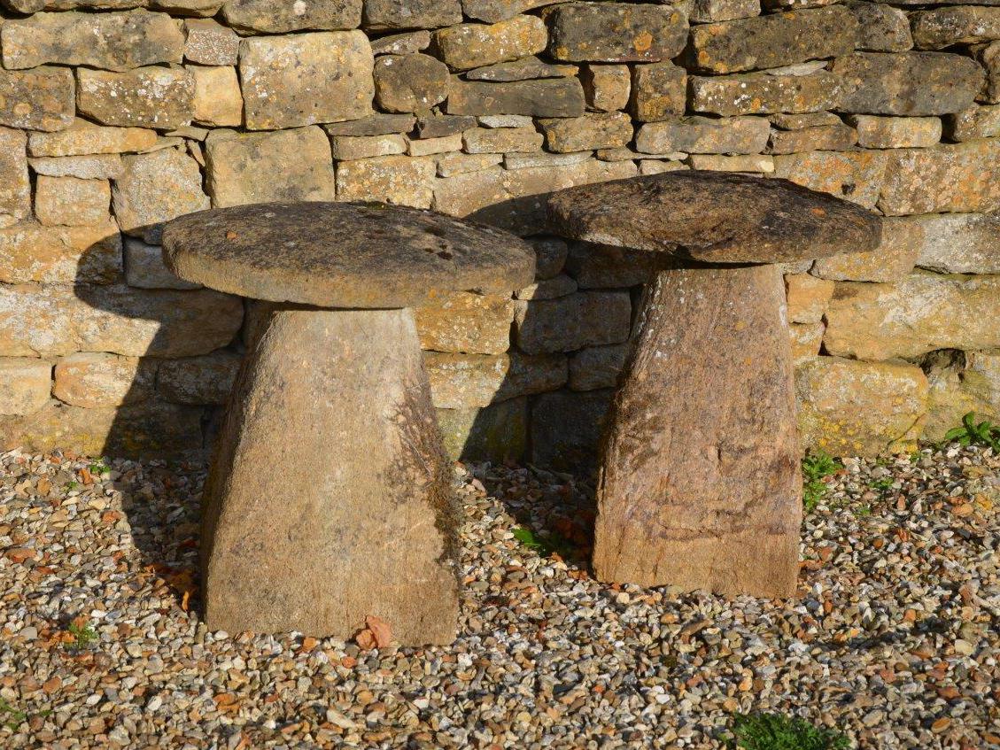 Defined as a low mushroom shaped arrangement of a conical and flat circular stone used as a support for a haystack’, the staddle stone is asked about more than any other item we sell

Variously mis-described as a mushroom, a toadstool and saddle
