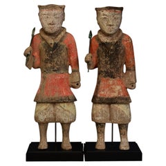 A Pair of Han Dynasty Chinese Pottery Warrior Holding Bronze Spear with TL Test