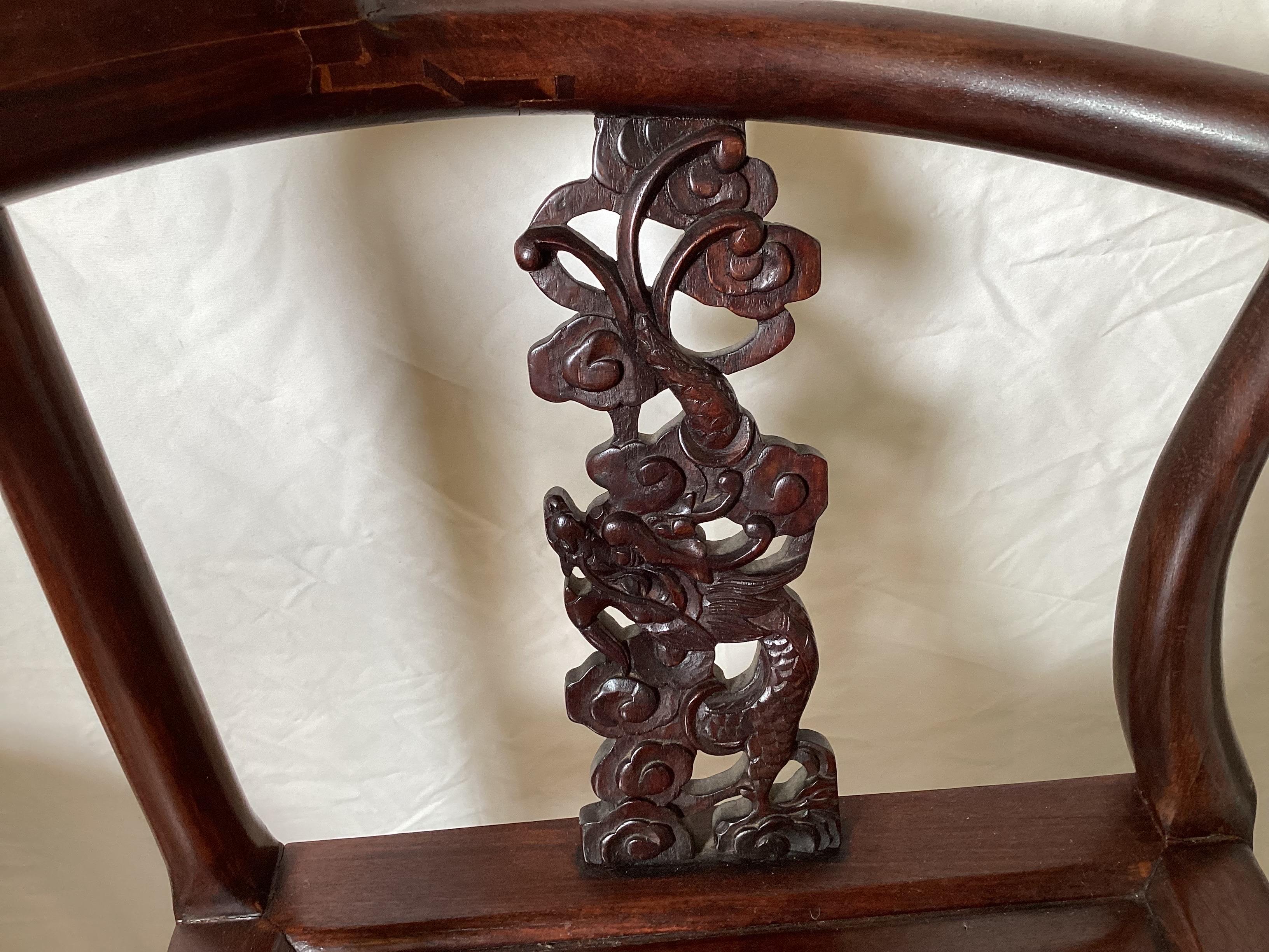 Pair of Hand Carved Chinese Corner Chairs For Sale 3