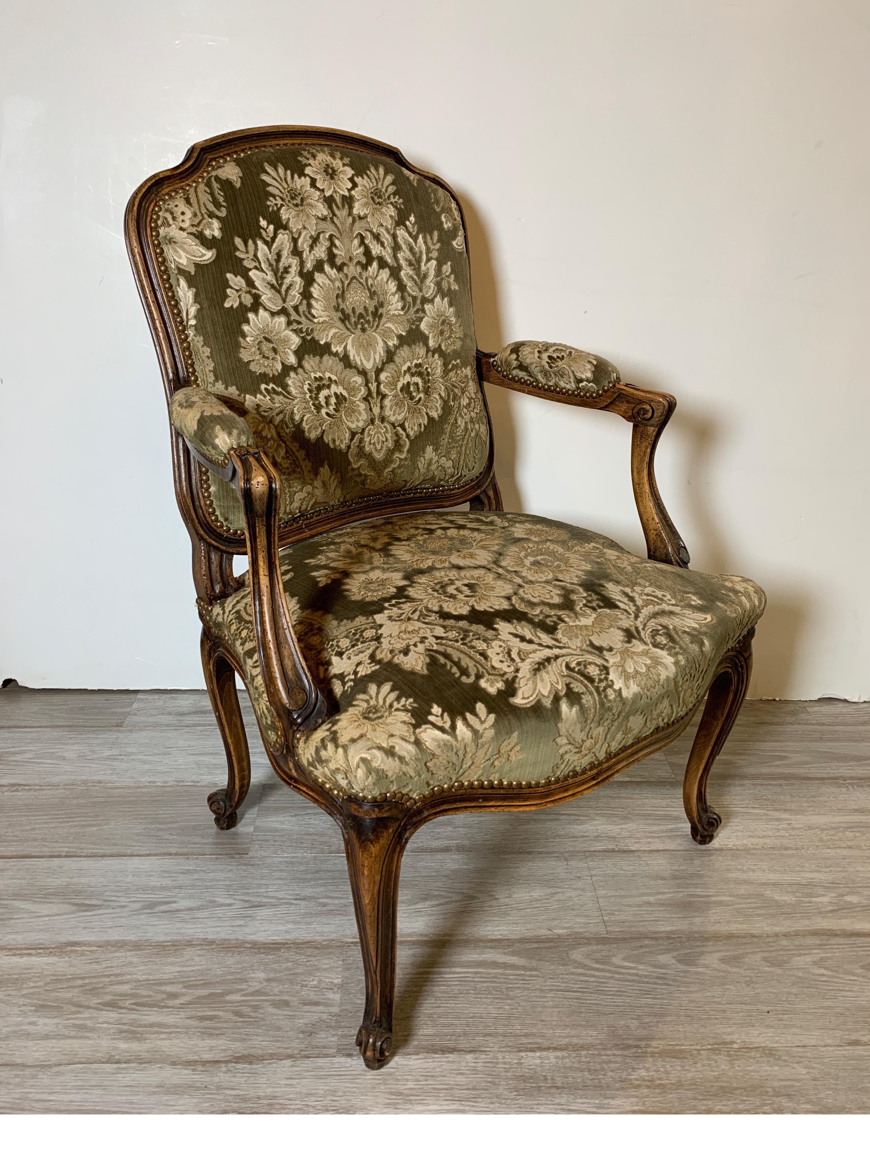 Louis XV Pair of Hand Carved French Fauteils Arm Chairs 