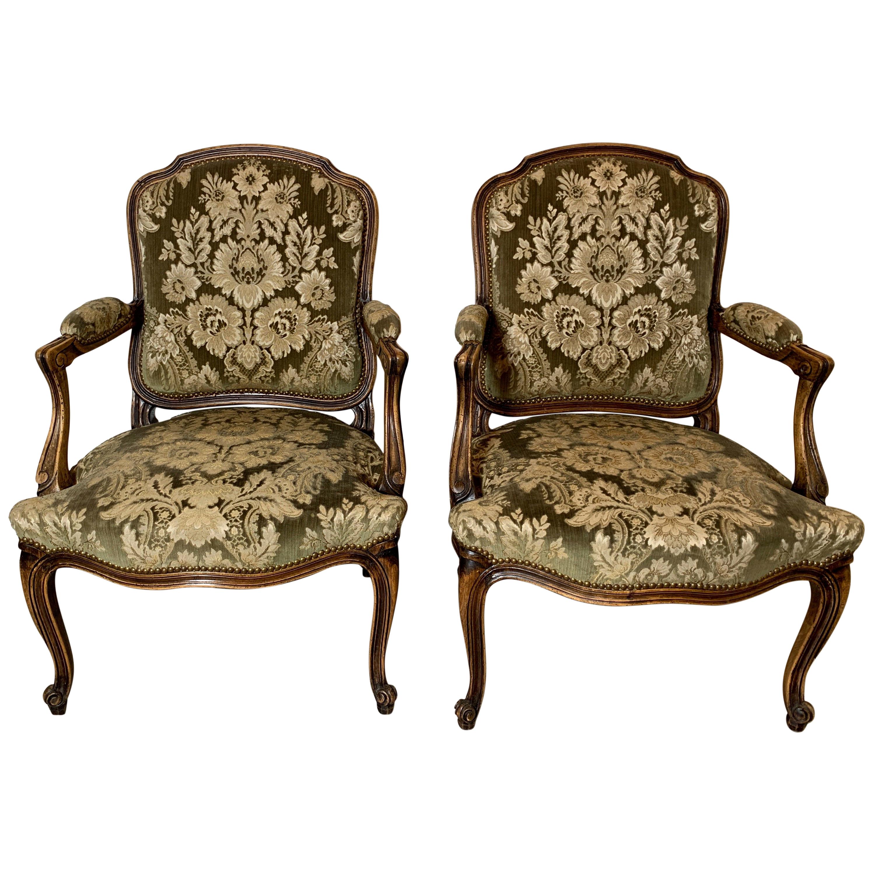 Pair of Hand Carved French Fauteils Arm Chairs 