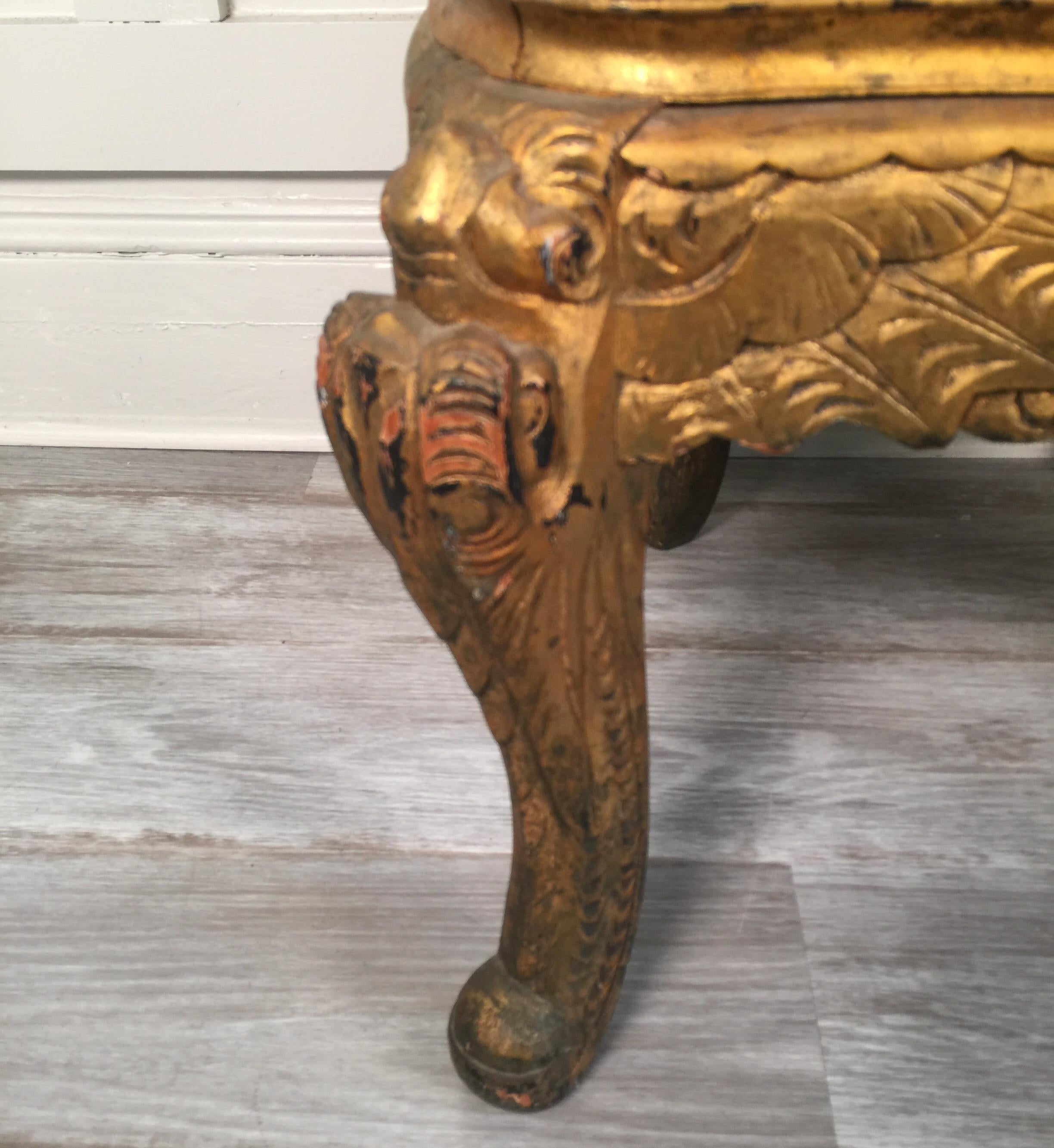 Pair of Hand Carved Gilt Japanese Chairs with Silk Cushions (Hartholz)
