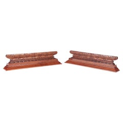 Antique Pair of Hand Carved Mahogany Decorated Mantle Shelves or Overdoors, circa 1910