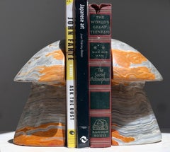 A pair of hand-carved onyx mushroom bookends, late 20th century.