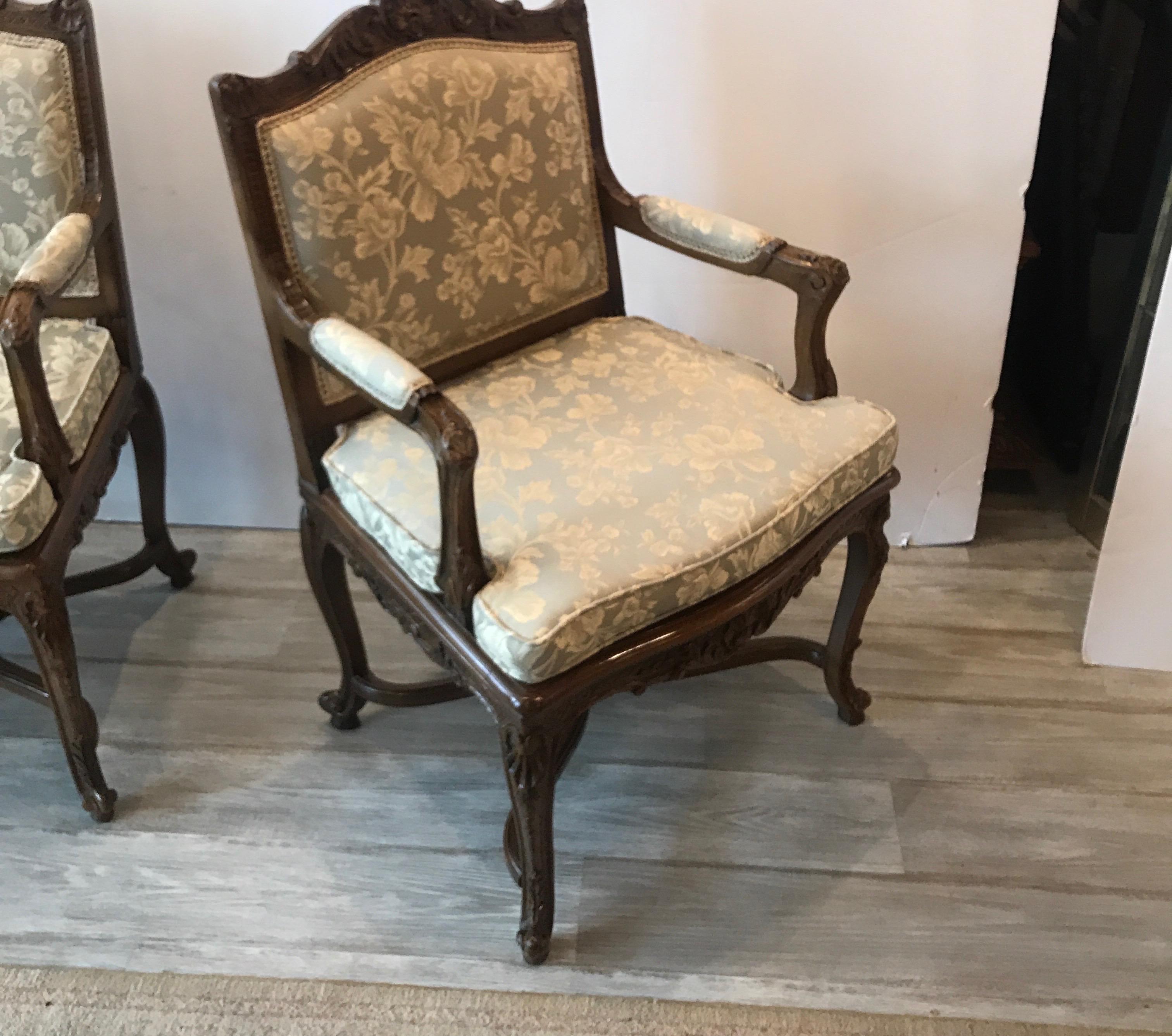 Pair of Hand Carved Walnut Armchairs 3