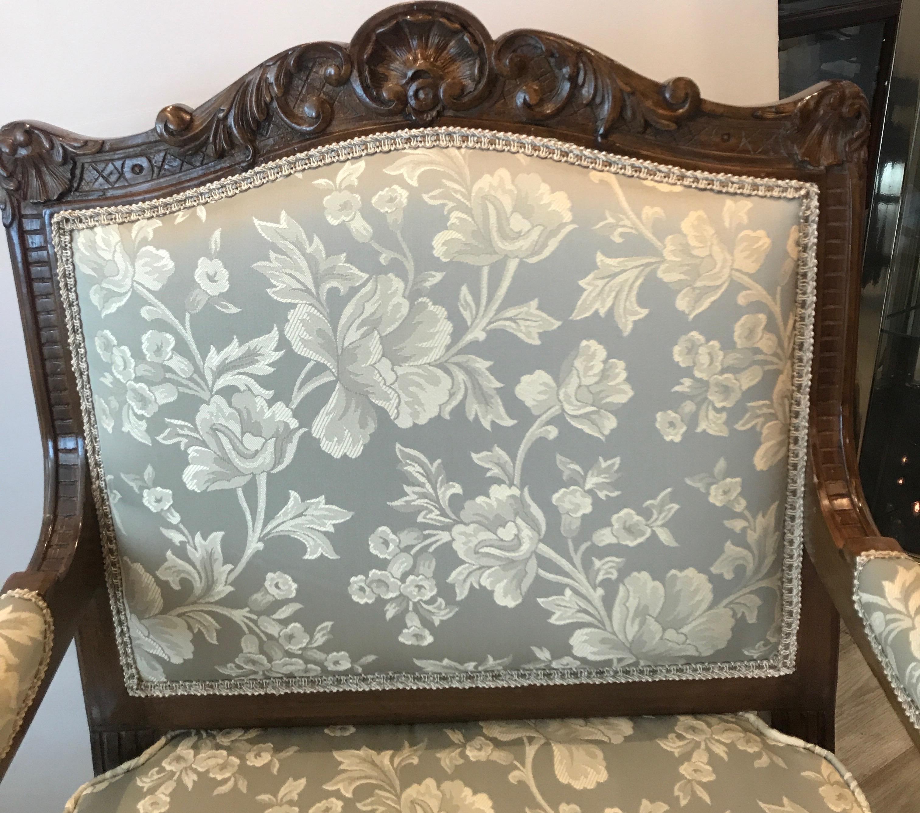 Louis XV Pair of Hand Carved Walnut Armchairs