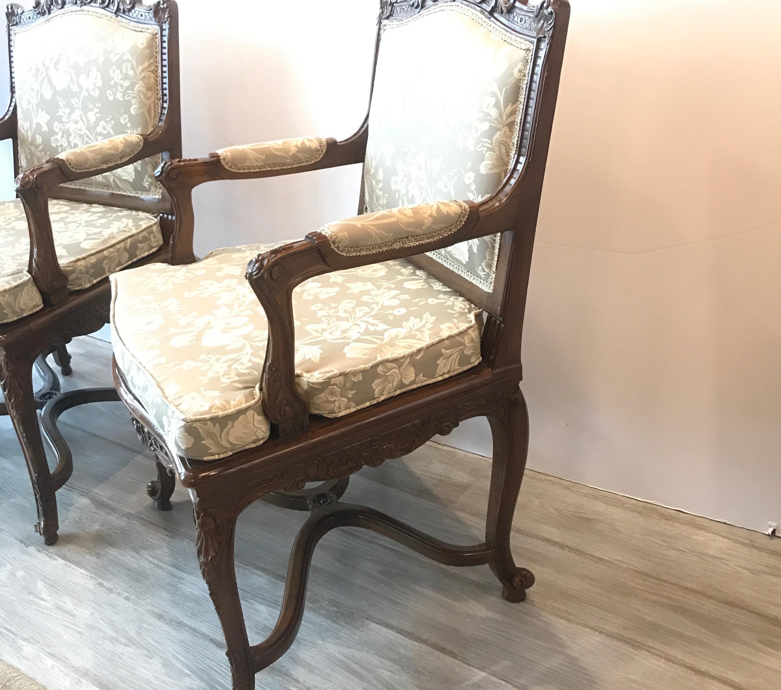 Hand-Carved Pair of Hand Carved Walnut Armchairs