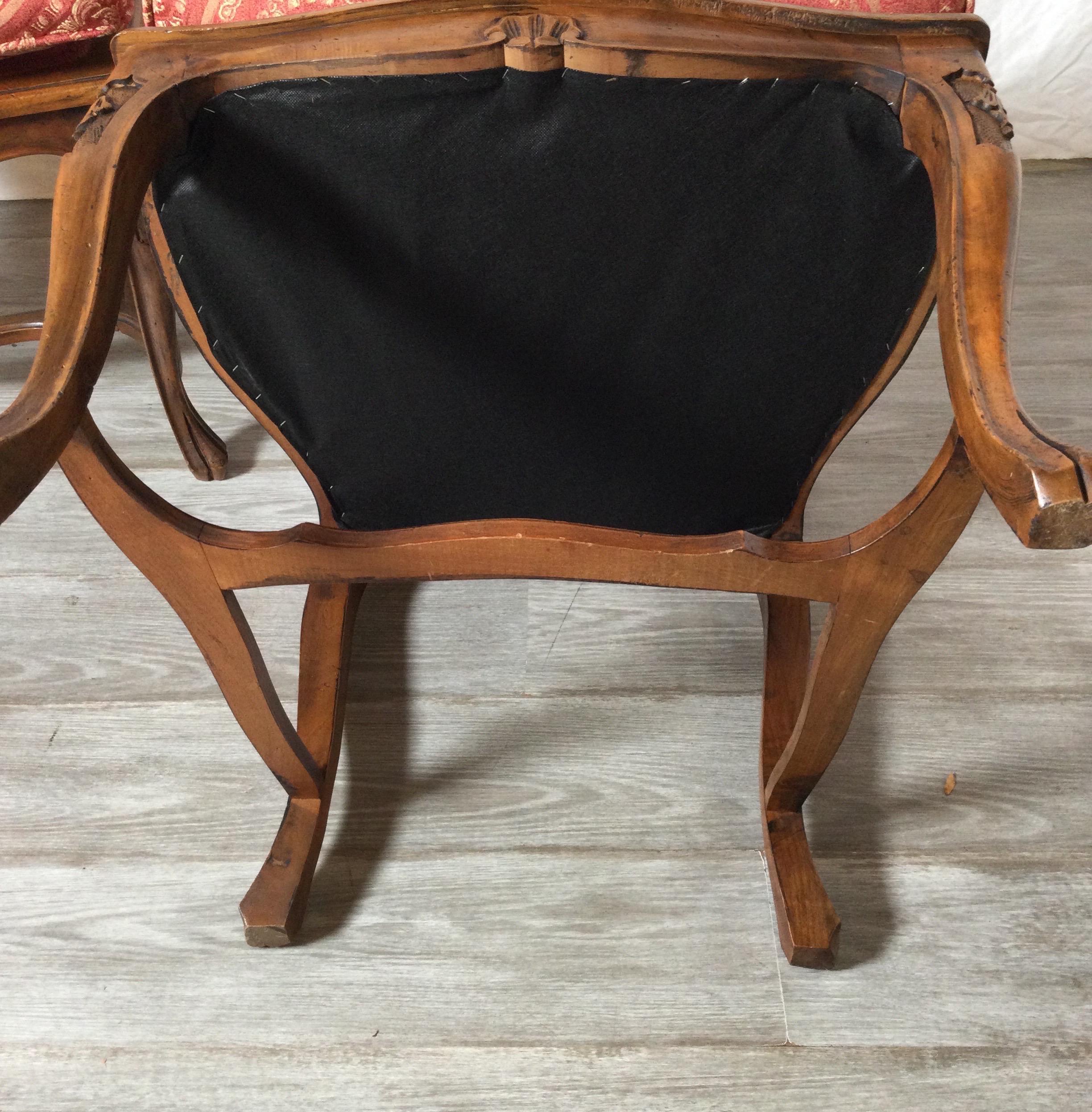 Pair of Hand Carved Walnut Italian Provincial Arm Chairs, Circa 1900 8