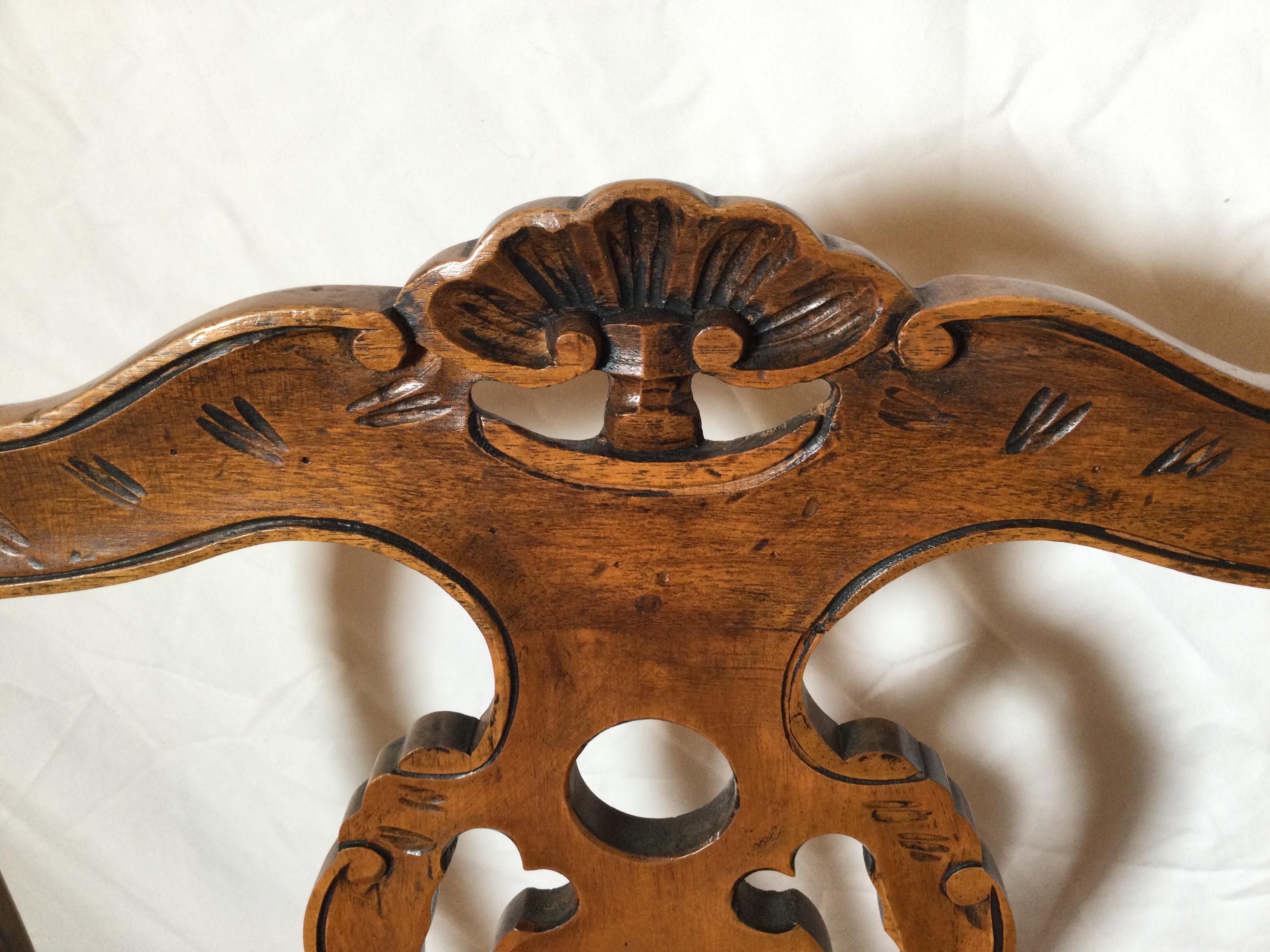 Pair of Hand Carved Walnut Italian Provincial Arm Chairs, Circa 1900 3