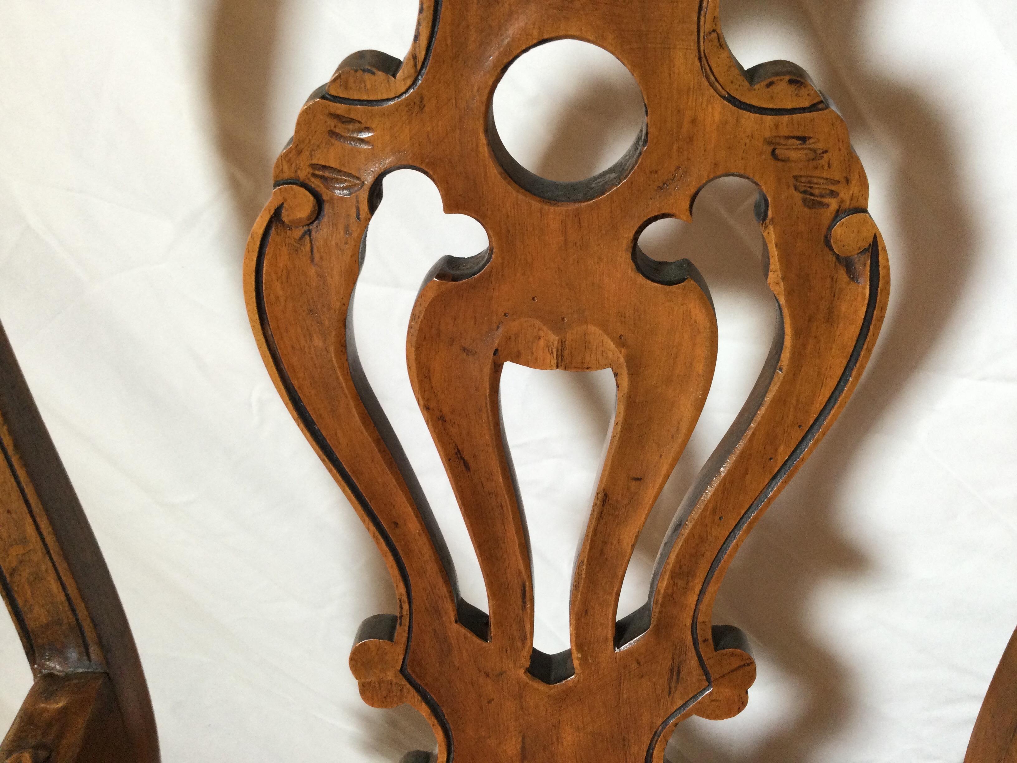 Pair of Hand Carved Walnut Italian Provincial Arm Chairs, Circa 1900 4