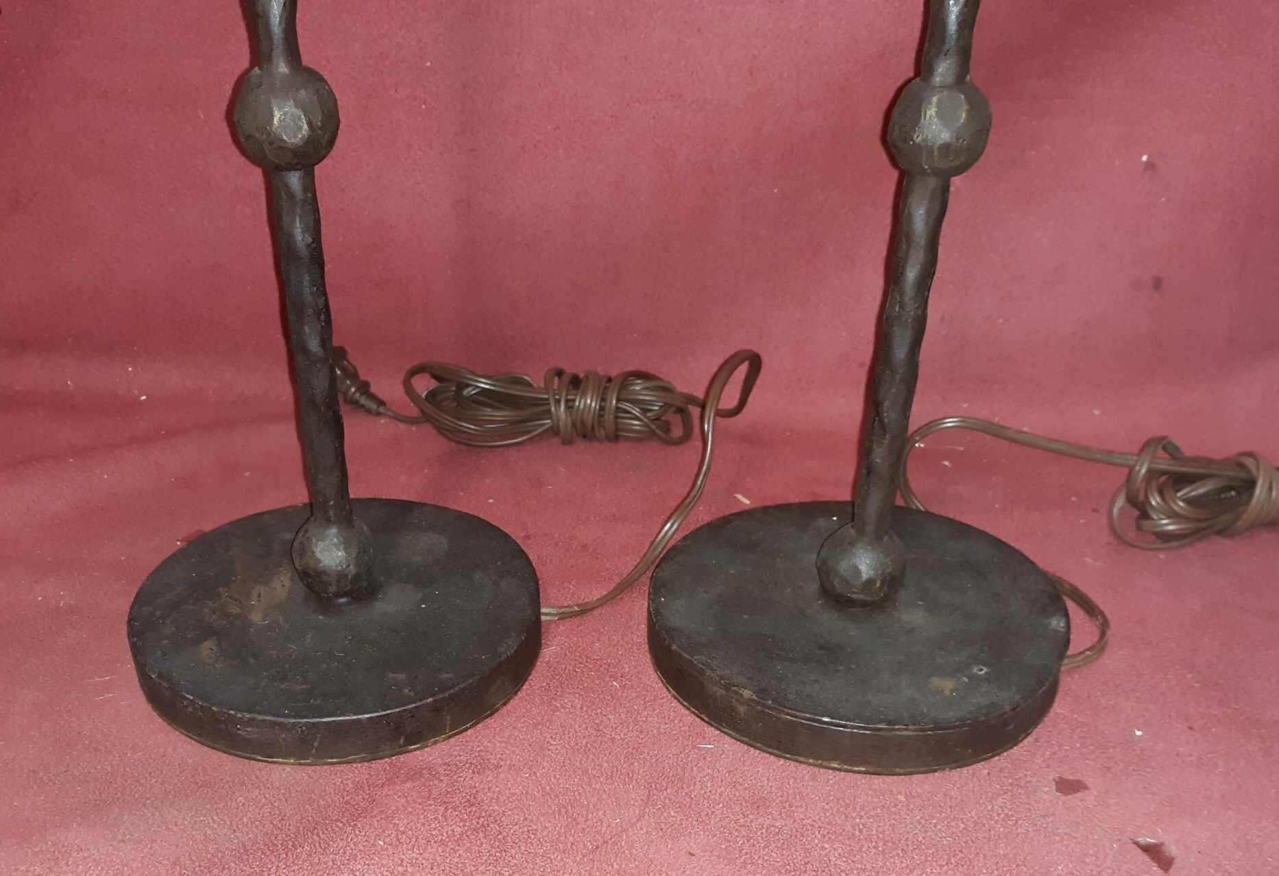 Late 20th Century Pair of Hand Forged Iron Giacometti Style Lamps