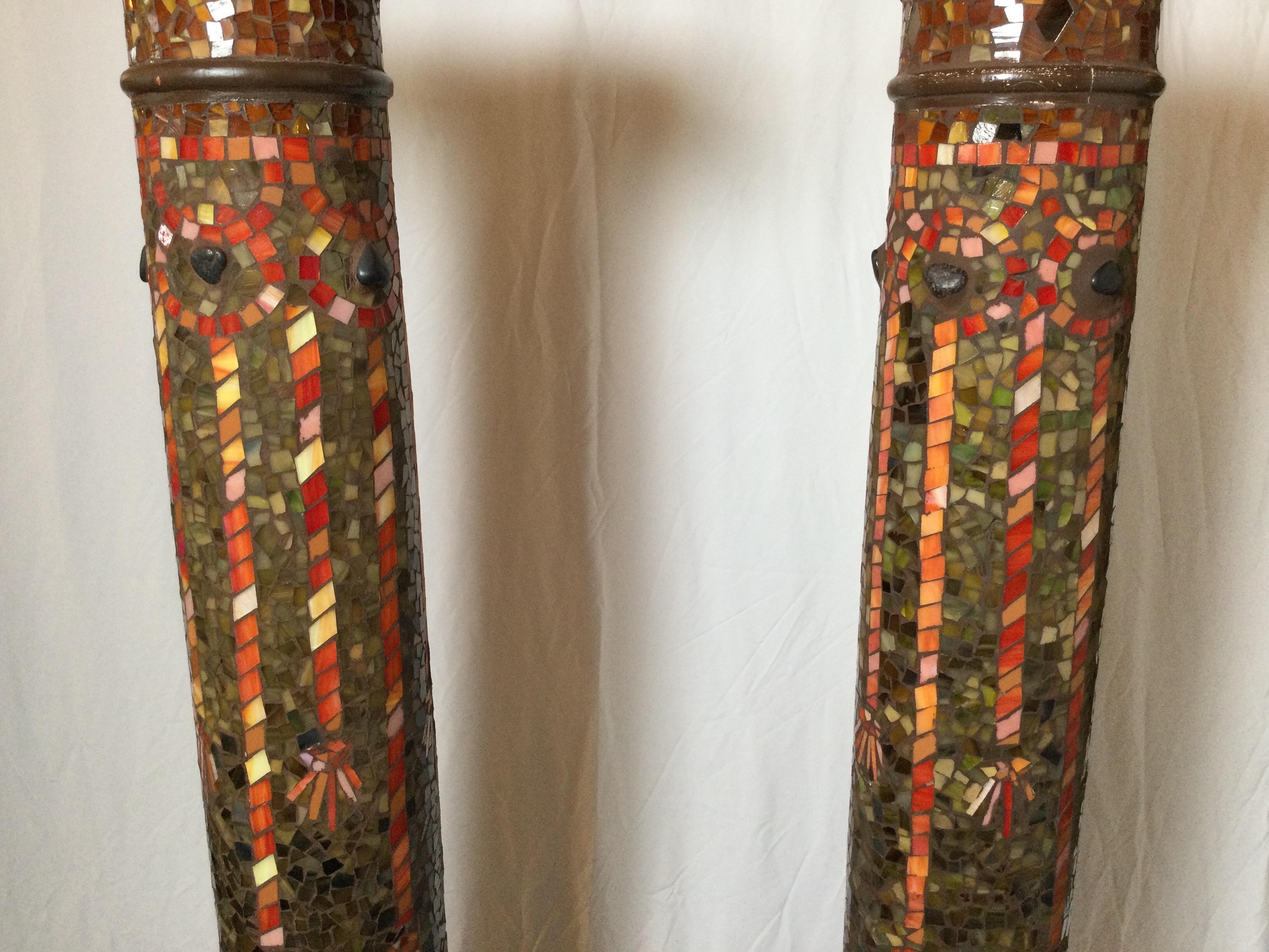 Pair of Hand Made Stone and Glass Mosaic Pedestal Columns 3