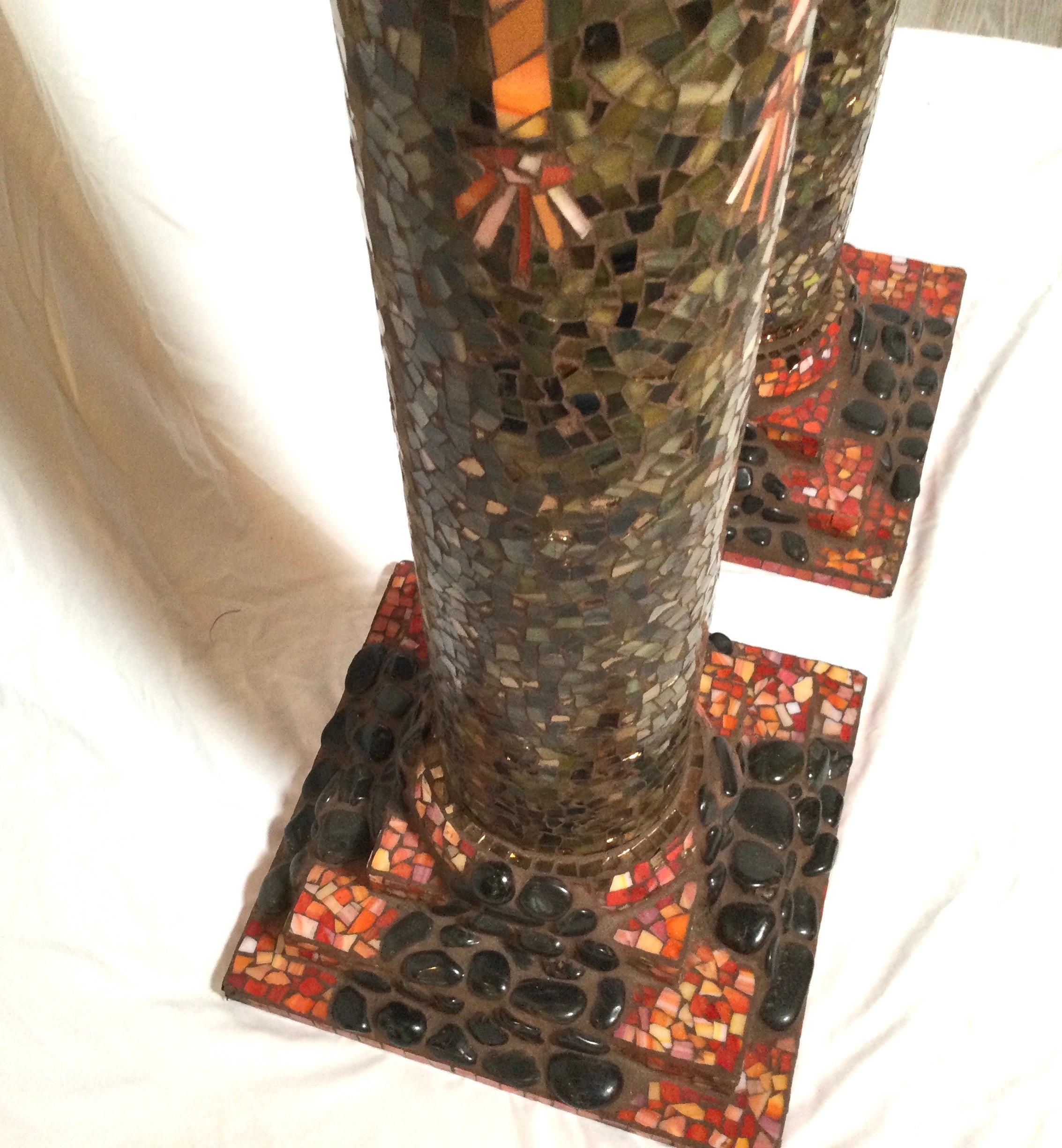 Pair of Hand Made Stone and Glass Mosaic Pedestal Columns 5