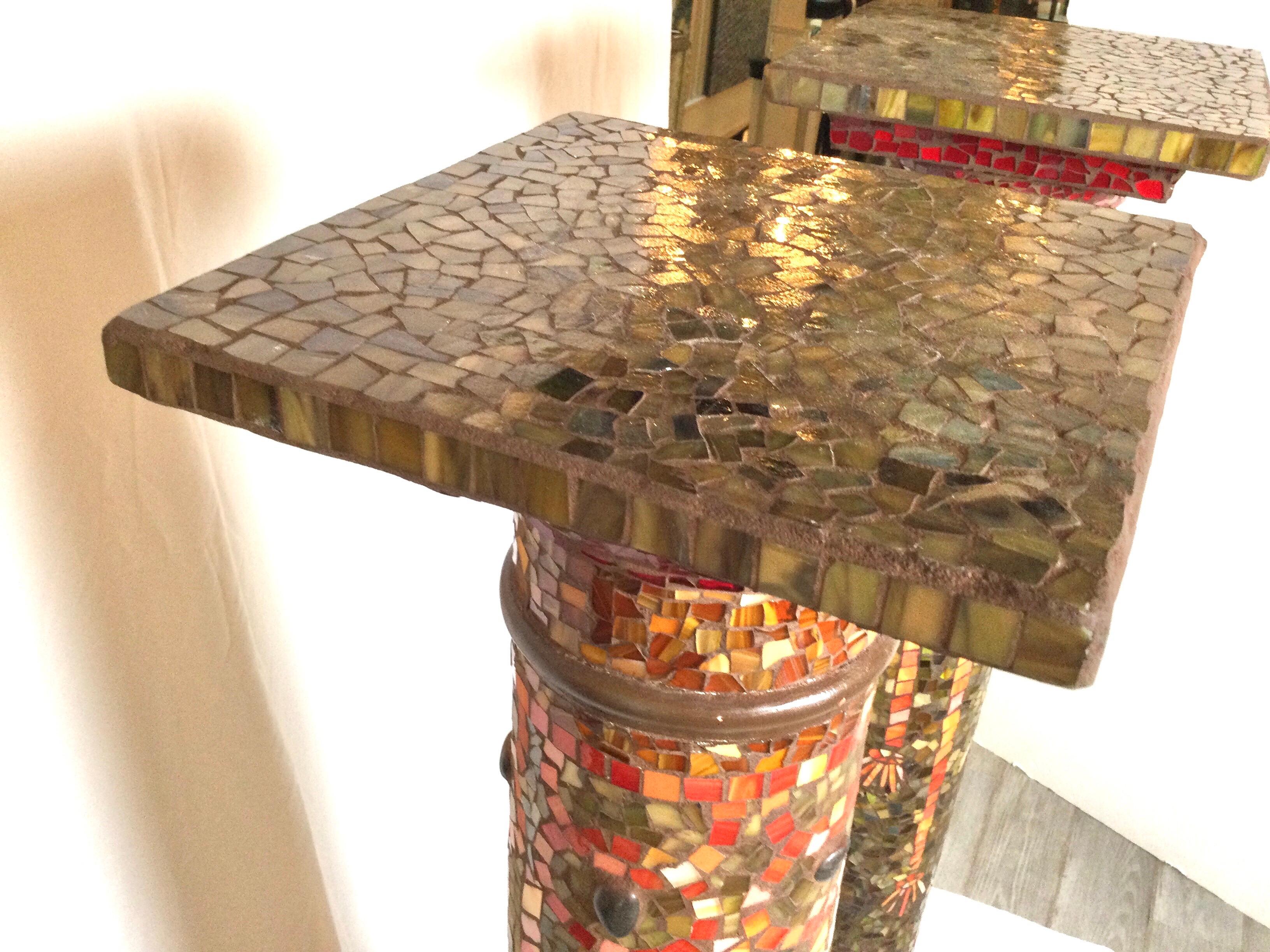 Pair of Hand Made Stone and Glass Mosaic Pedestal Columns 6