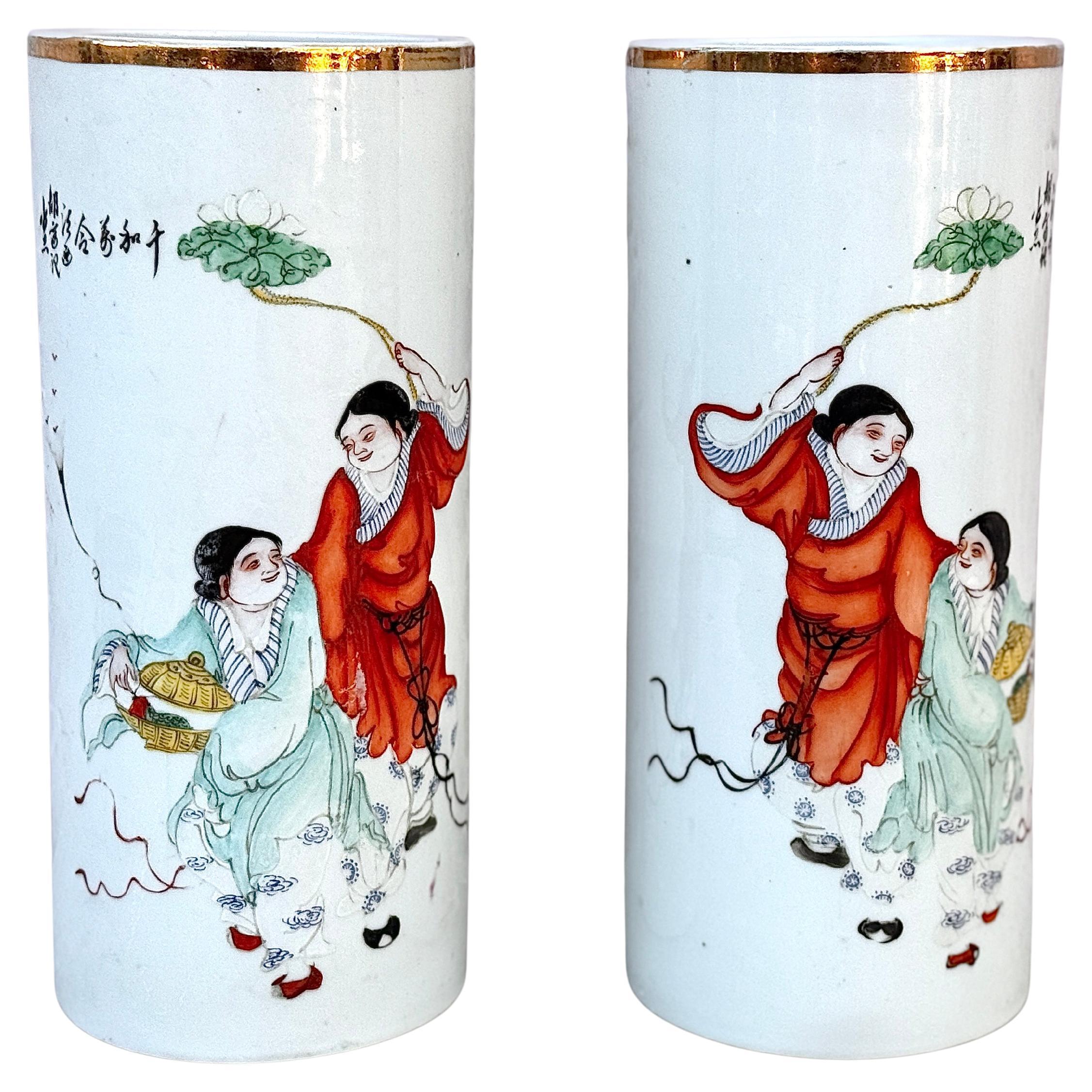A Pair Of Hand-Painted Chinese Porcelain Vases