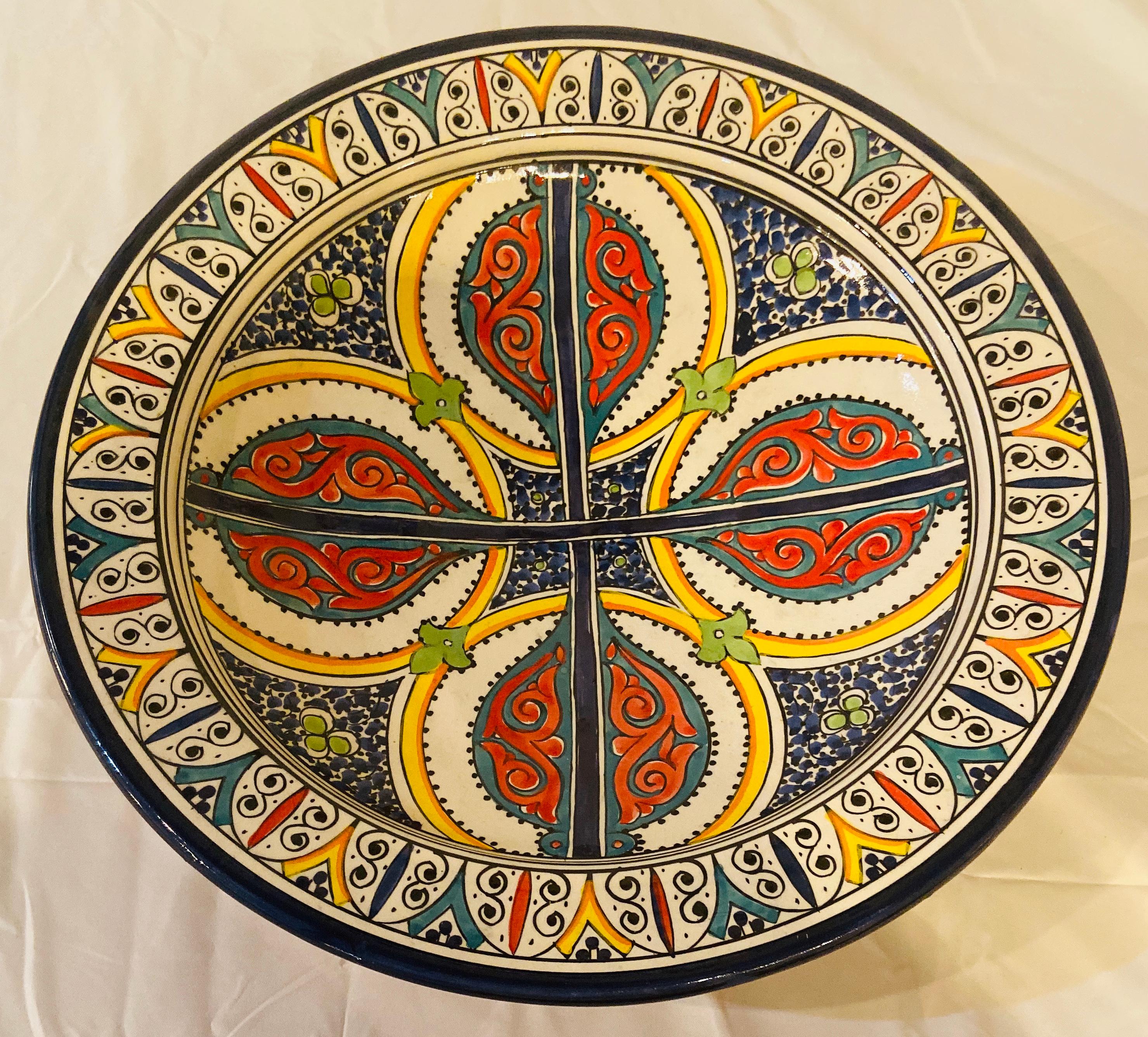 Moorish Hand Painted Large Ceramic Serving , Center Table Decorative Plate, a Set of 2