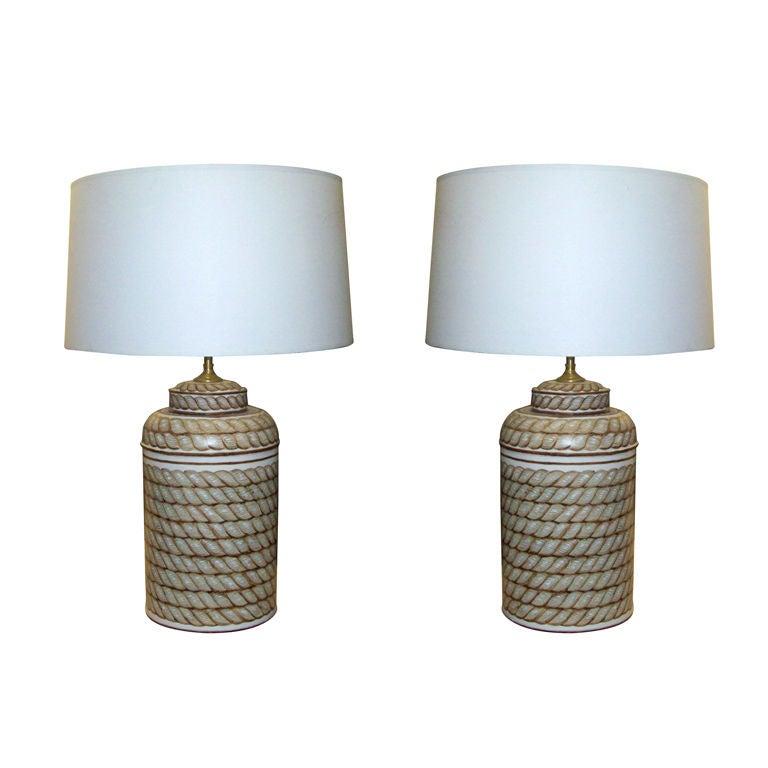 Pair of Hand Painted Tole Canister Lamps In Excellent Condition In New York, NY