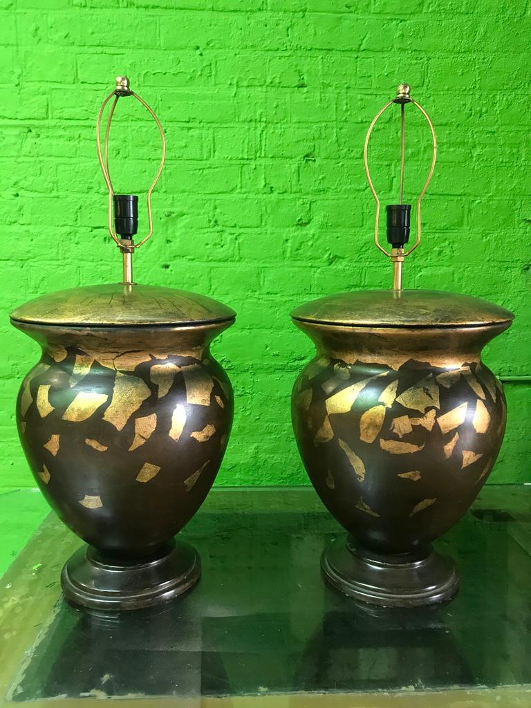 Pair of Hand-Painted Wooden Table Lamps For Sale 1