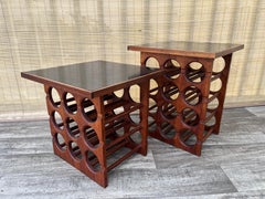 A pair of Handcrafted mid-century modern wine racks / Side tables. Circa 1960s
