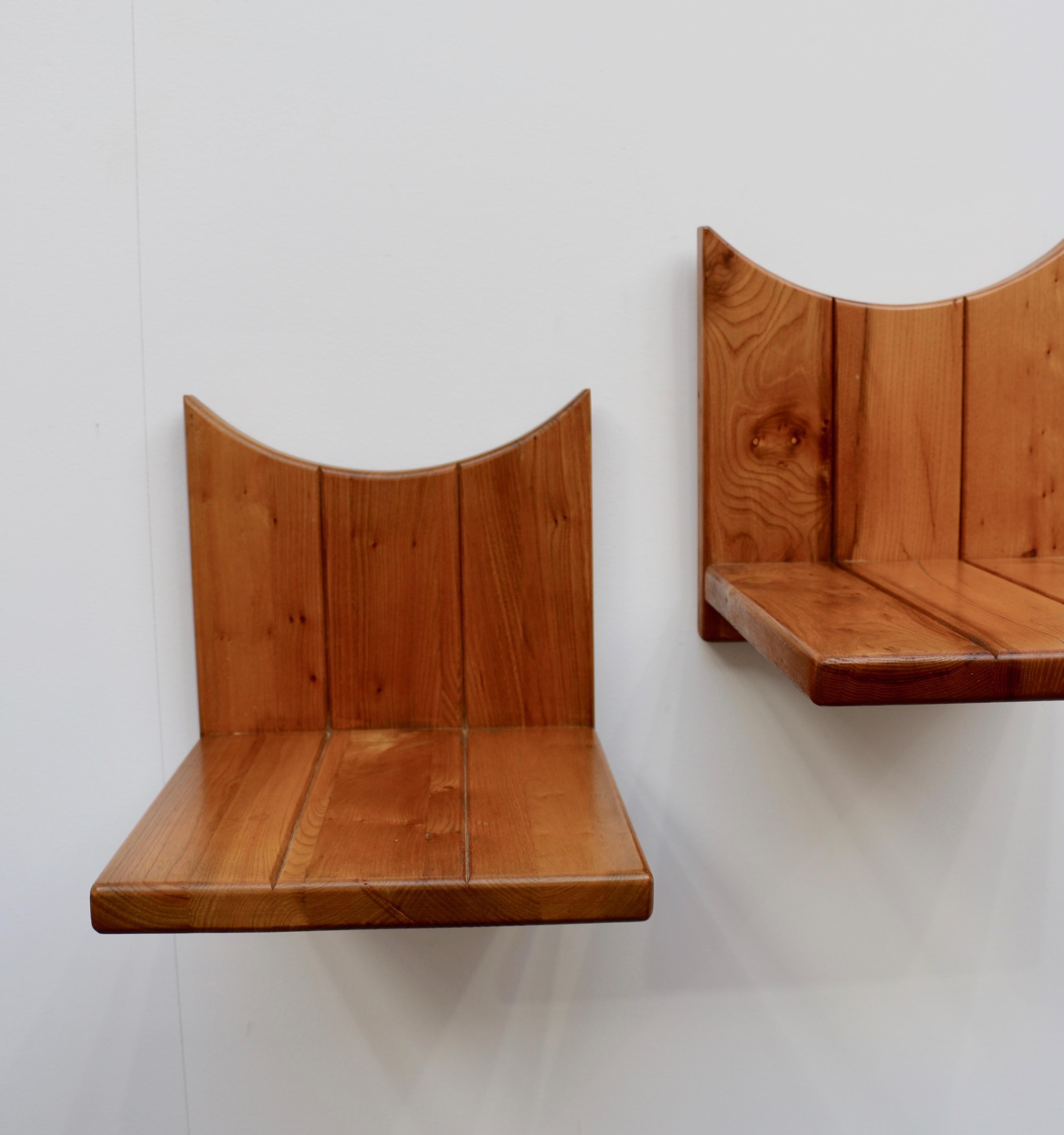 Pair of Hanging Bedside Tables in Solid Elm, House Regain, France, 1970s For Sale 4