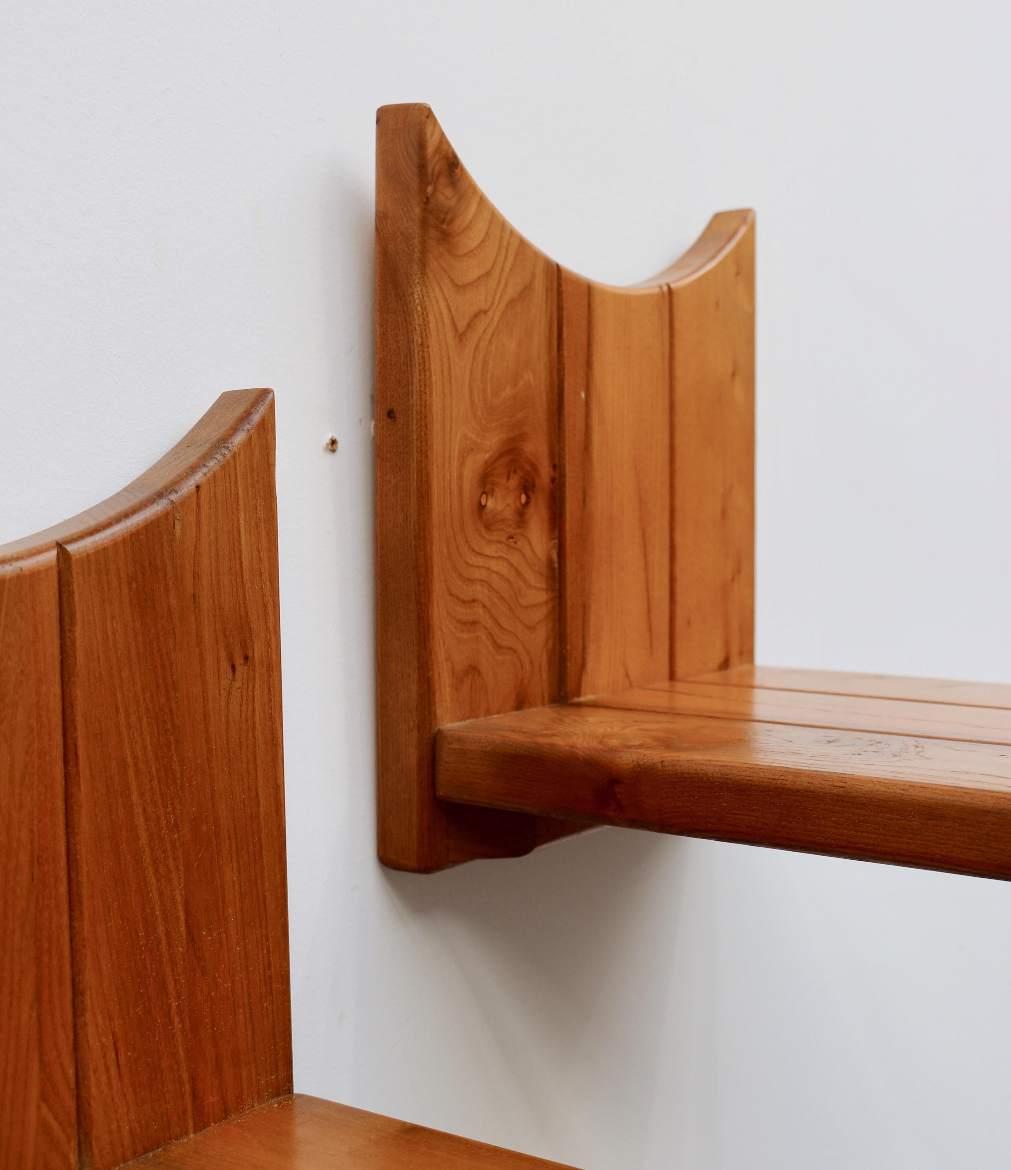 Pair of Hanging Bedside Tables in Solid Elm, House Regain, France, 1970s For Sale 2