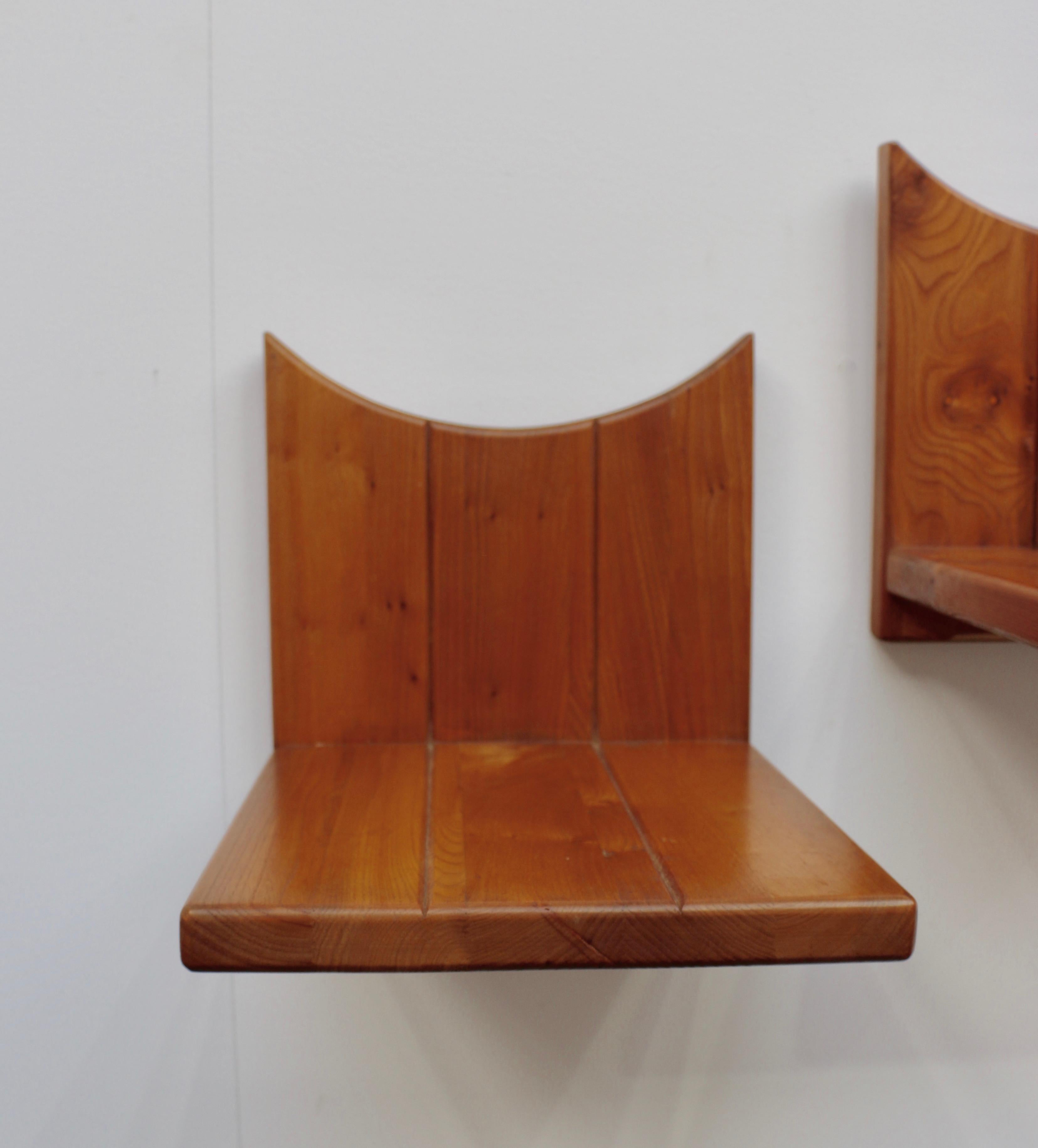 Pair of Hanging Bedside Tables in Solid Elm, House Regain, France, 1970s For Sale 3