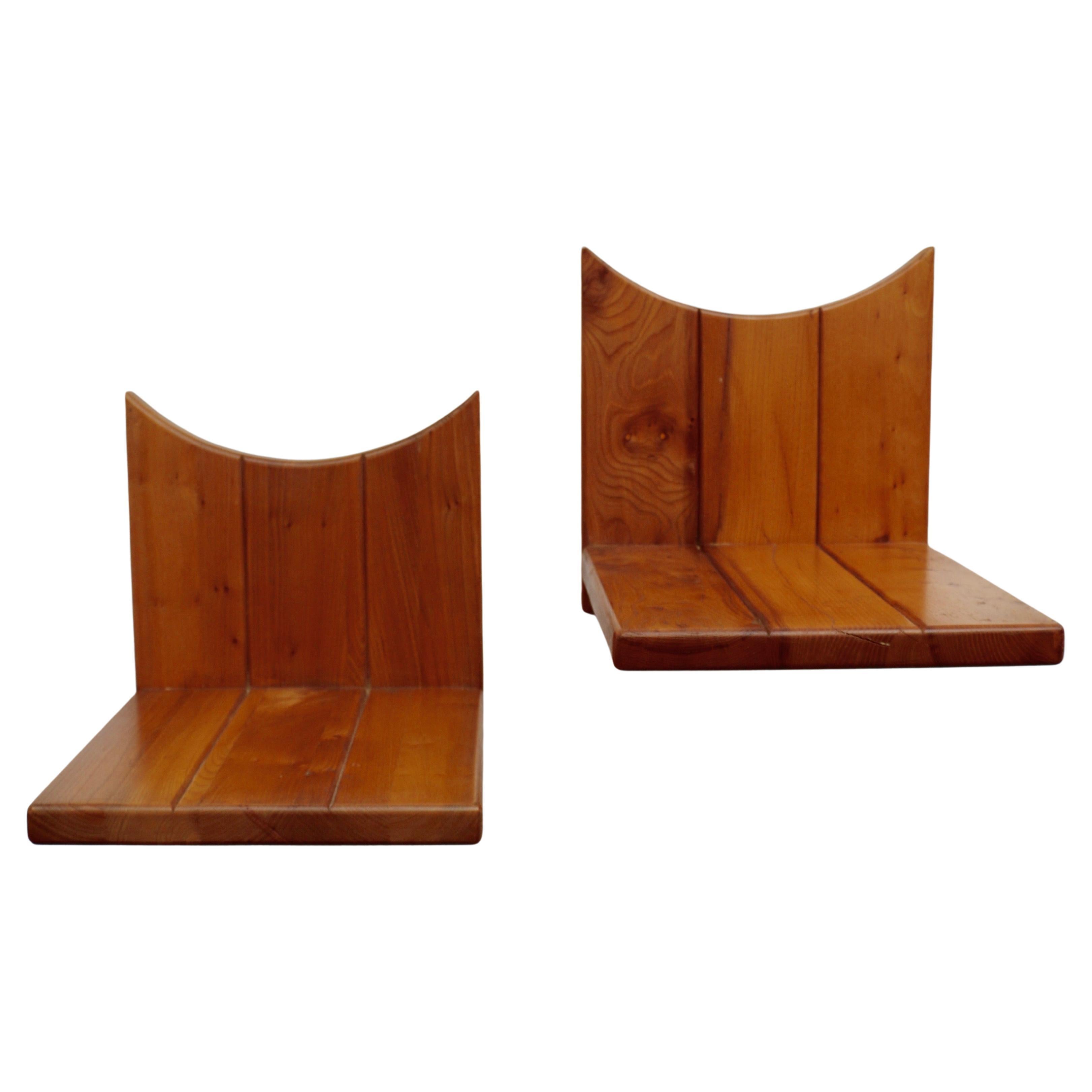 Pair of Hanging Bedside Tables in Solid Elm, House Regain, France, 1970s For Sale