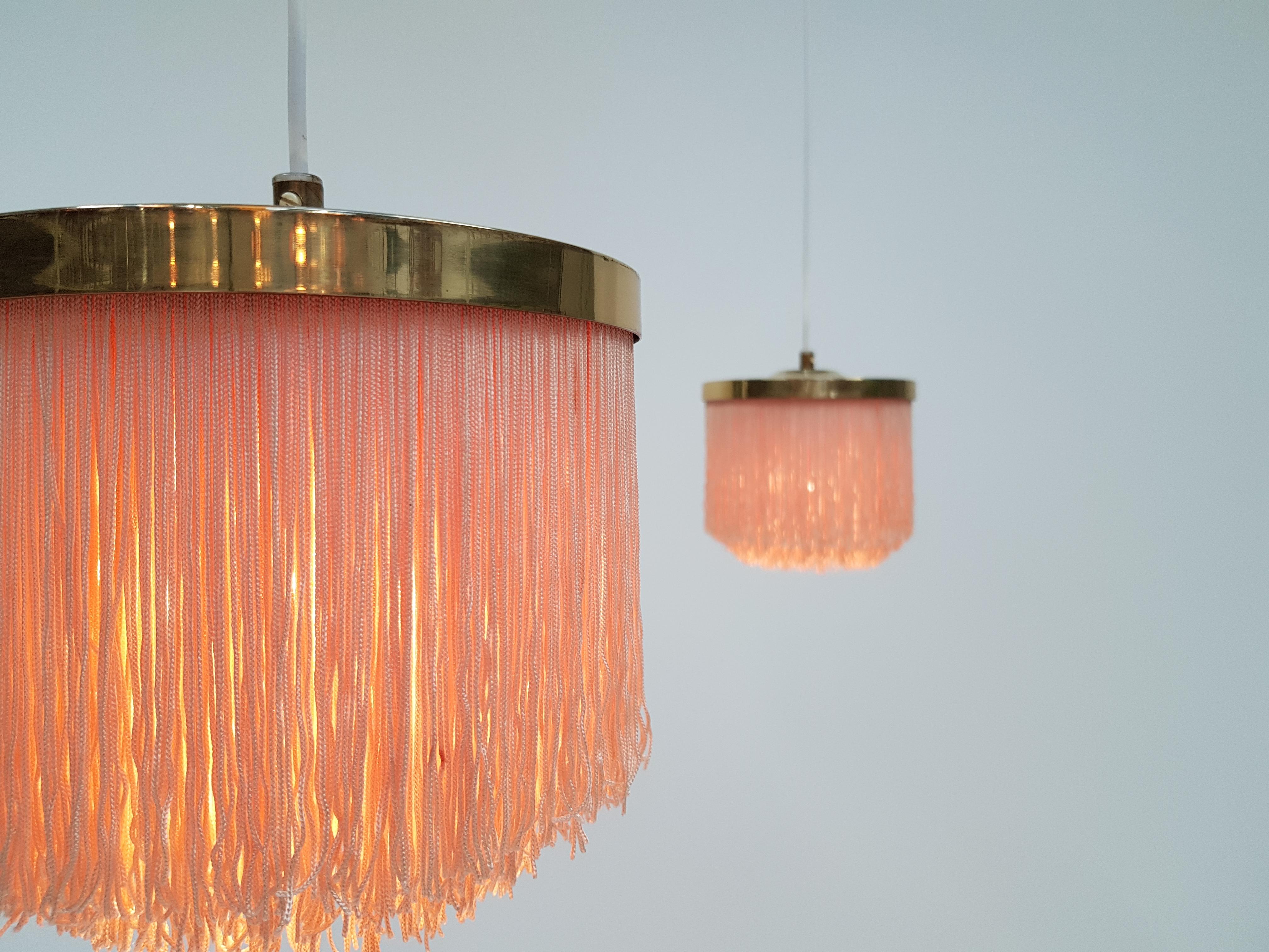 20th Century Pair of Hans-Agne Jakobsson for Markaryd Brass and Taupe Silk 'Fringe' Pendants