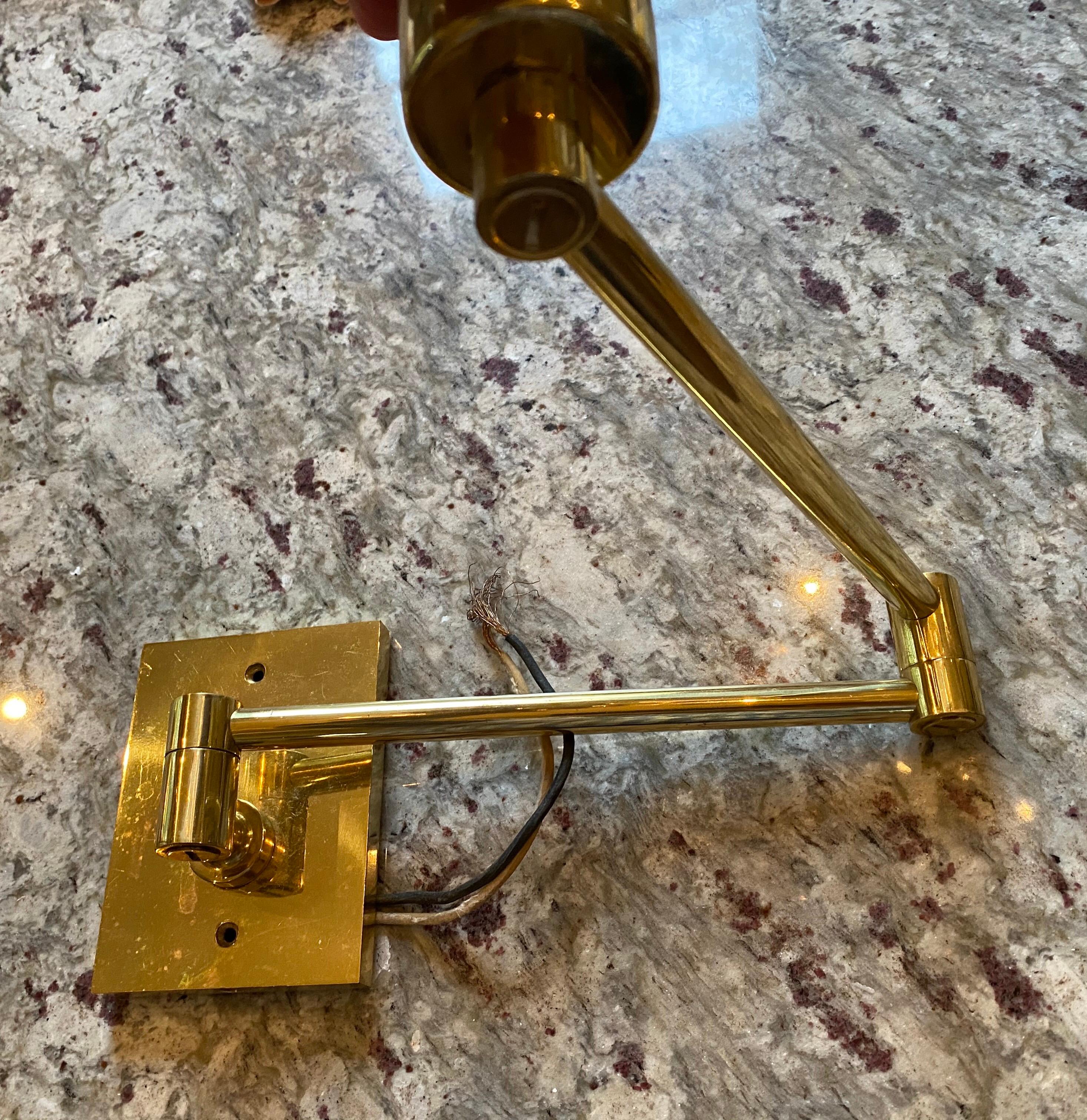 Pair of Hansen Brass Swing Arm Wall Lamps In Good Condition In Spencertown, NY