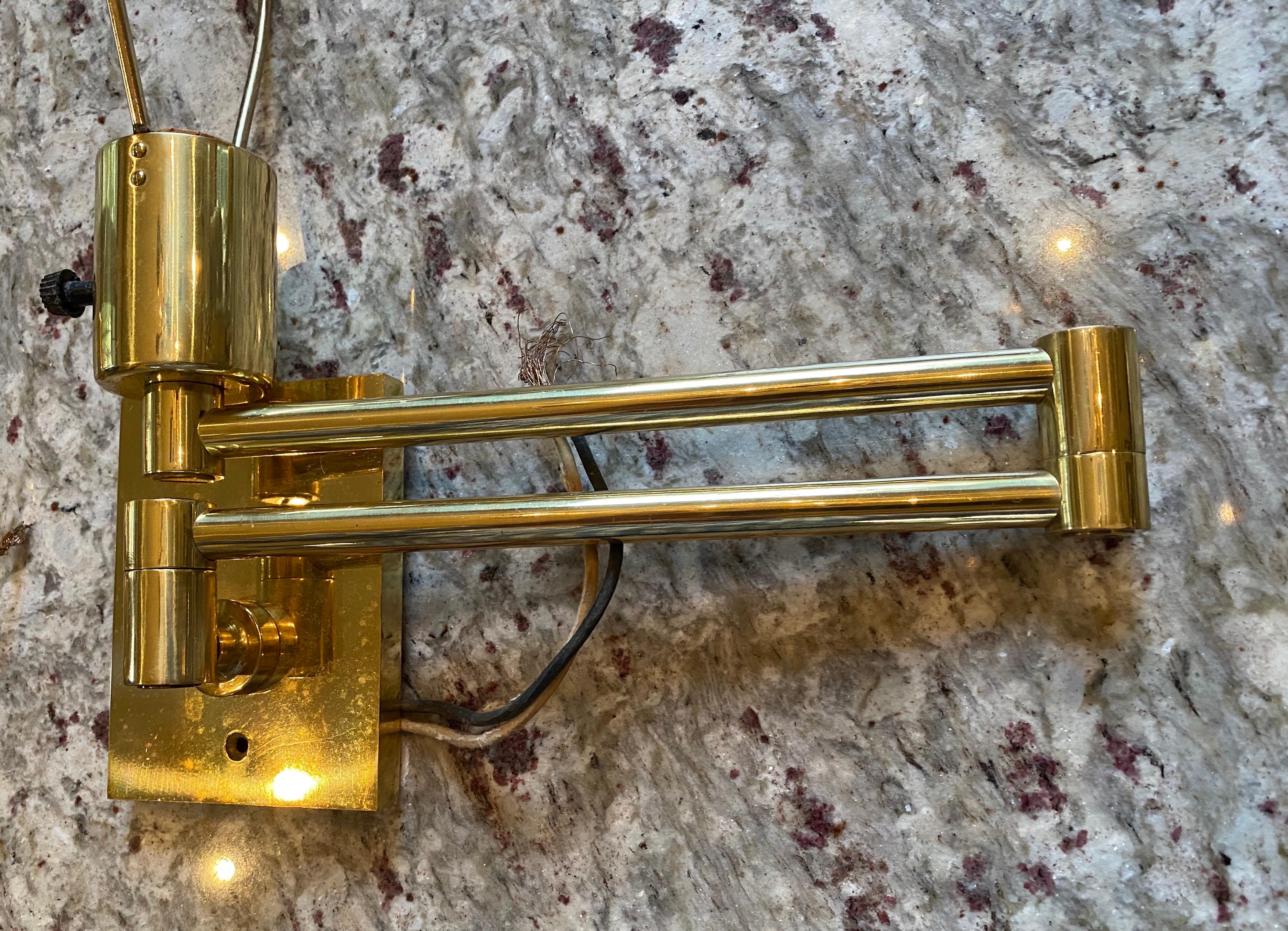 Late 20th Century Pair of Hansen Brass Swing Arm Wall Lamps