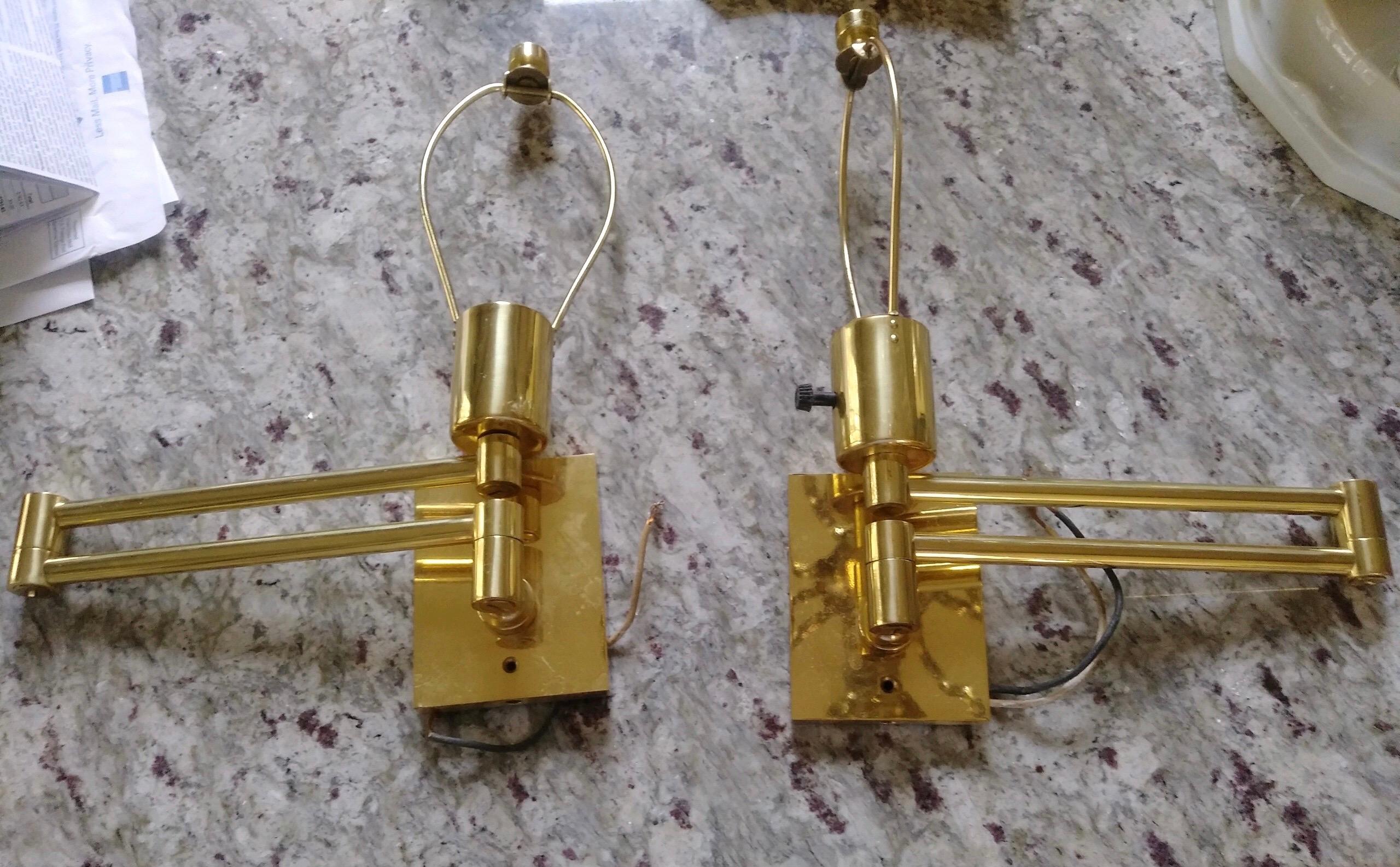 Pair of Hansen Brass Swing Arm Wall Lamps 2