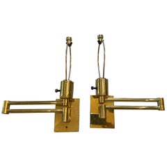 Pair of Hansen Brass Swing Arm Wall Lamps