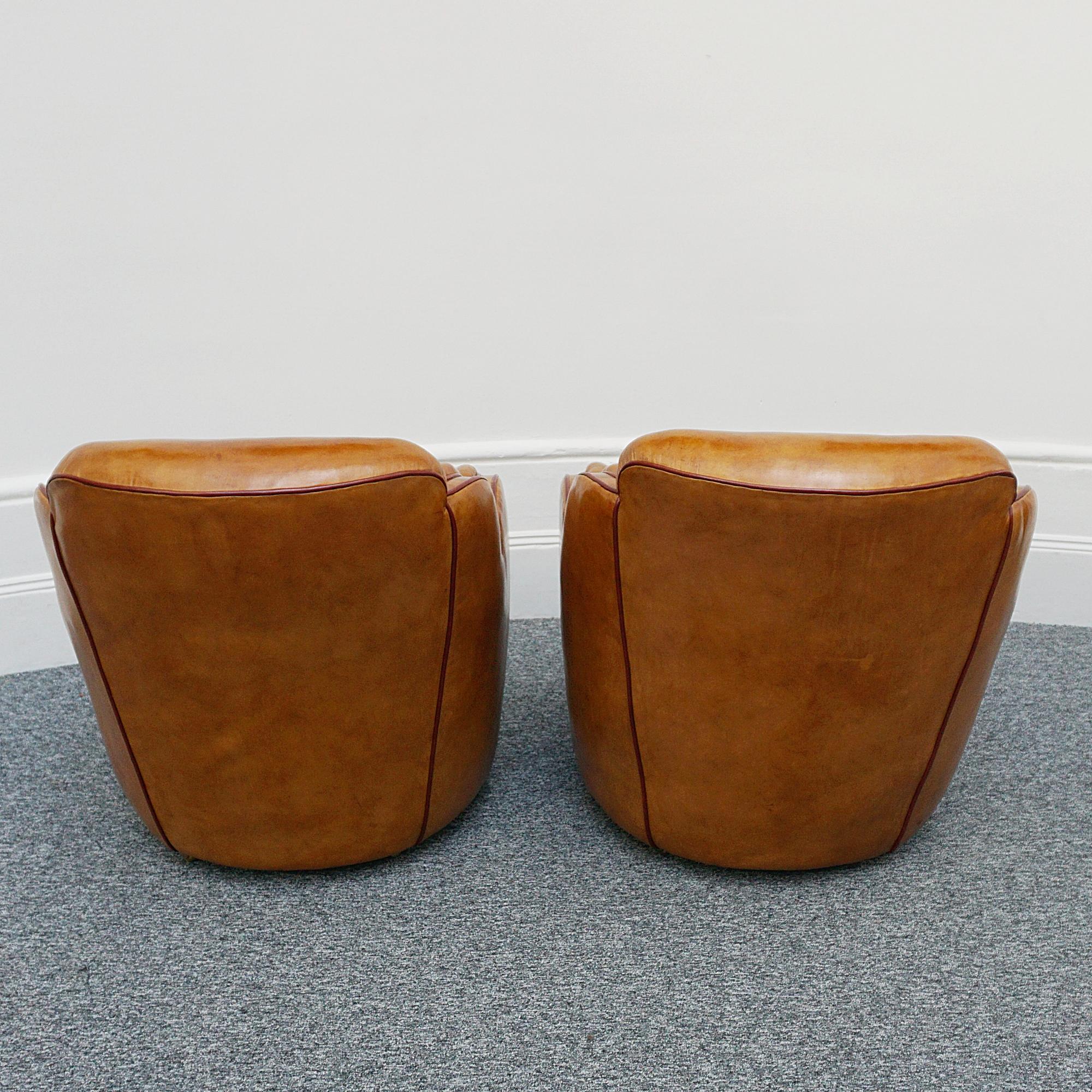 A Pair of Harry & Lou Epstein Brown Leather and Walnut Art Deco Cloud Armchairs  1