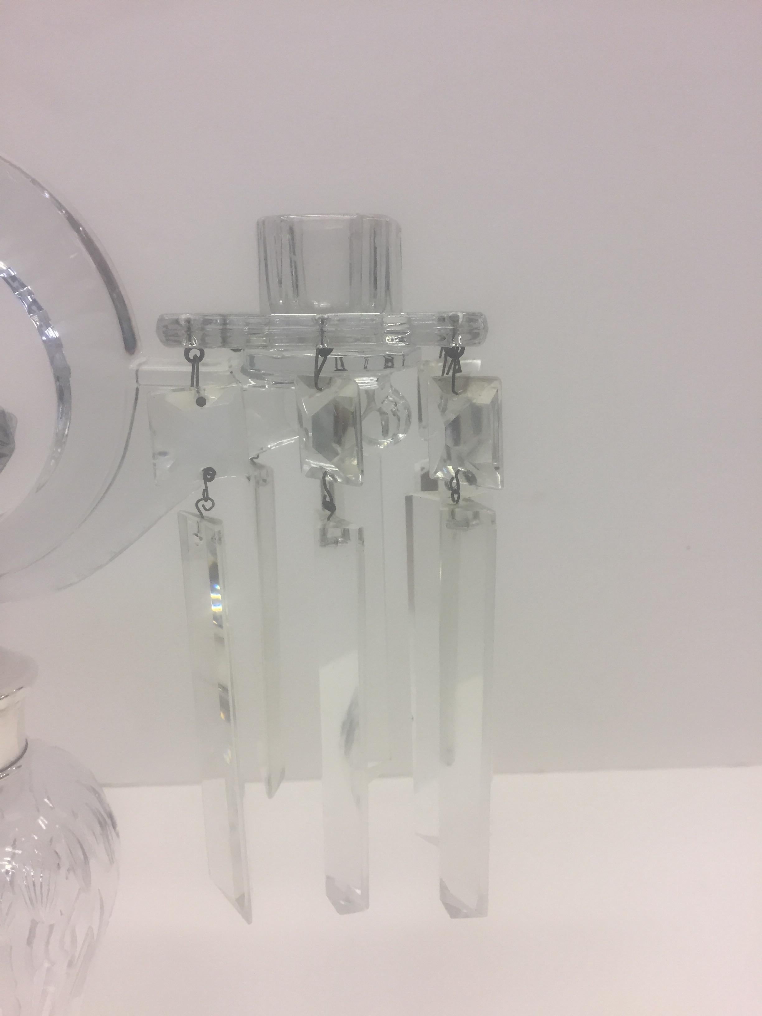 Sterling Silver Pair of Hawkes Art Deco Glass and Sterling Candelabra