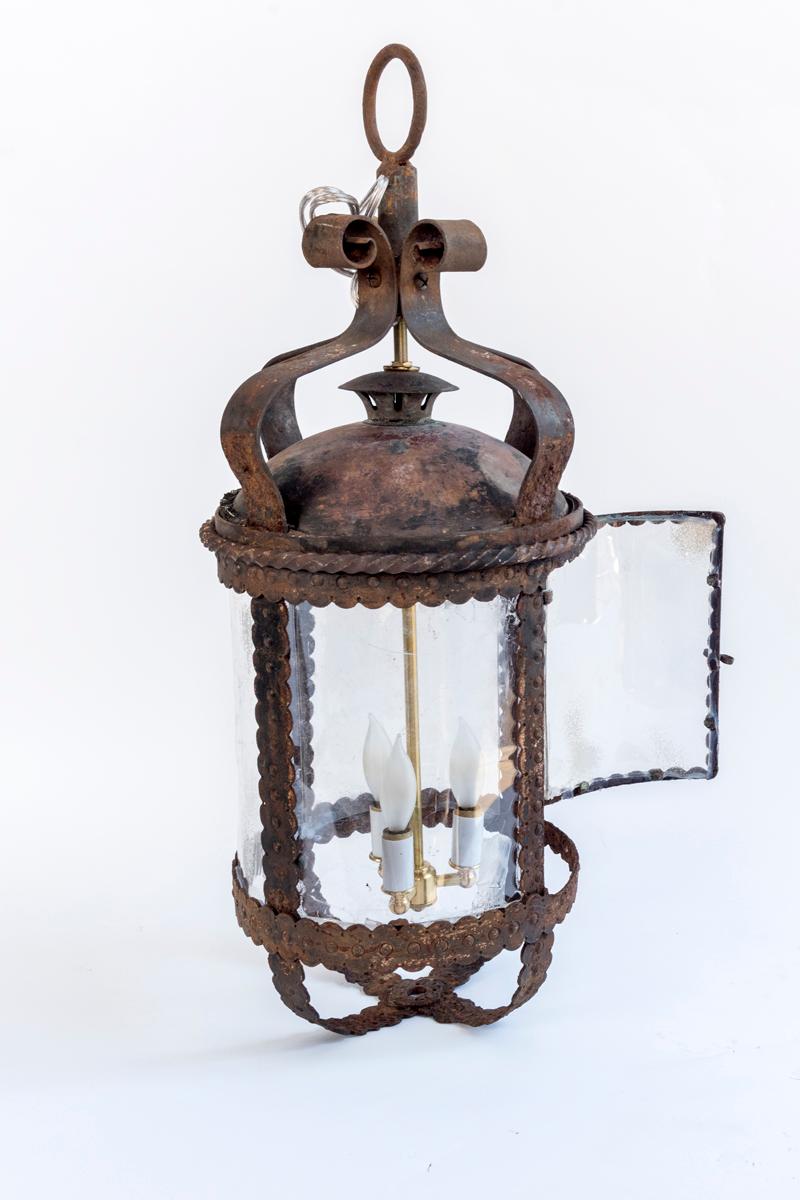 Pair of Heavy Cast Iron Round Hanging Lanterns, Sold Separately In Good Condition In Washington, DC