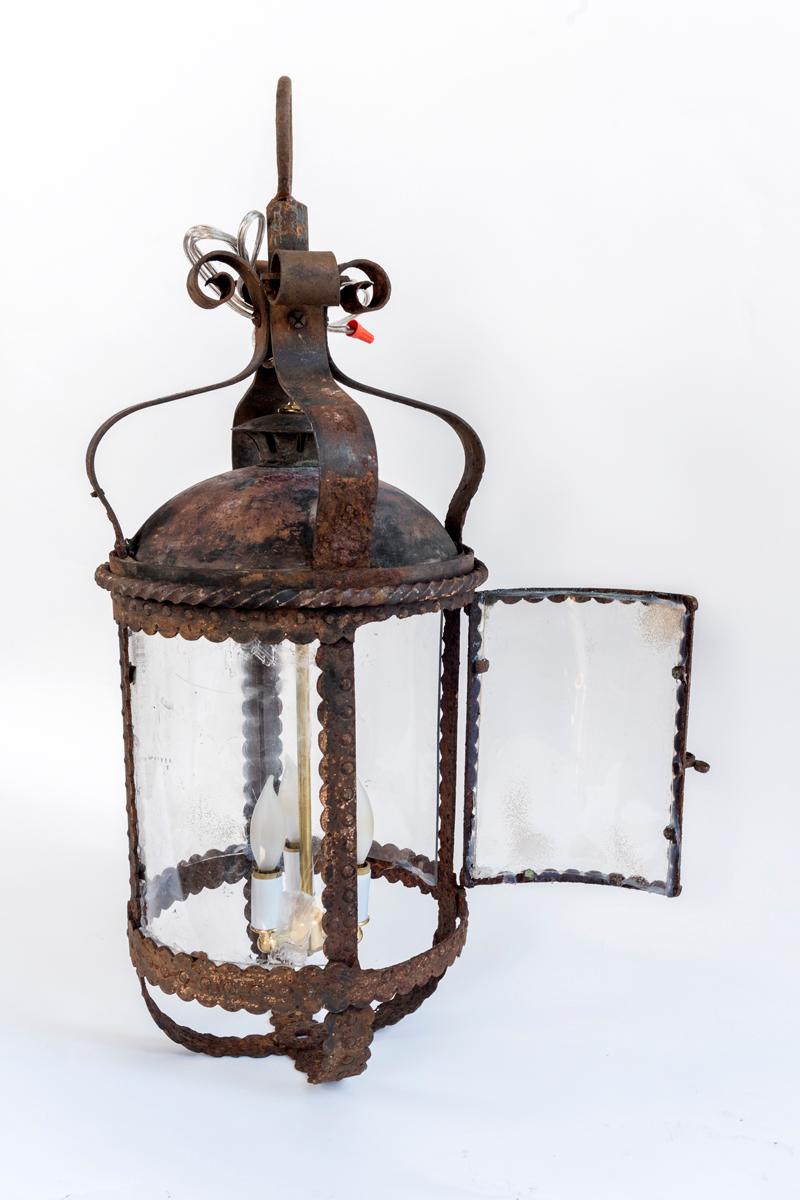 19th Century Pair of Heavy Cast Iron Round Hanging Lanterns, Sold Separately