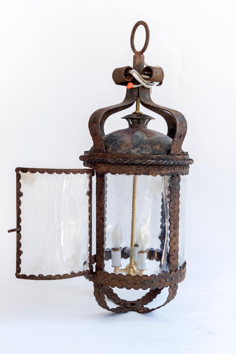 Pair of Heavy Cast Iron Round Hanging Lanterns, Sold Separately 1