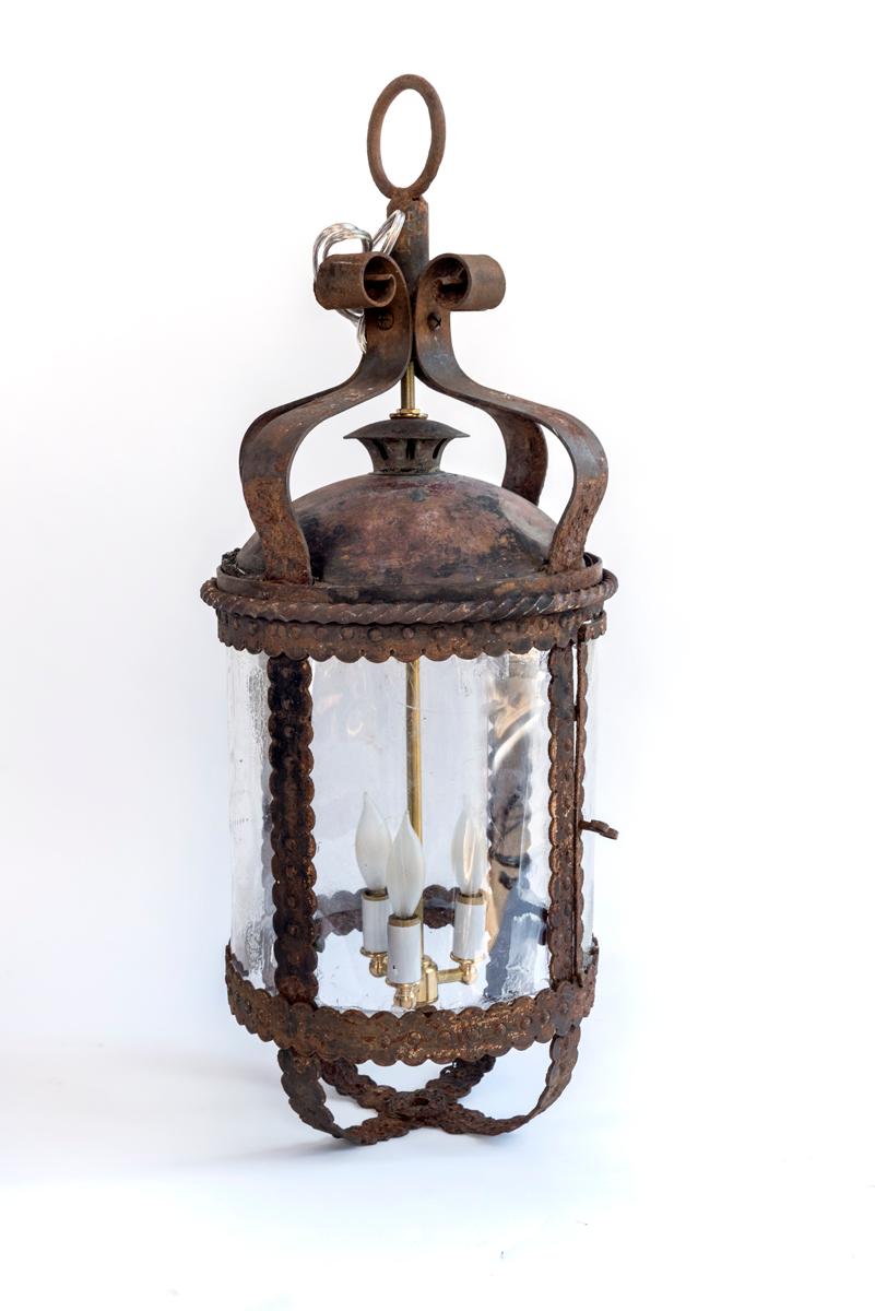 Pair of Heavy Cast Iron Round Hanging Lanterns, Sold Separately 2