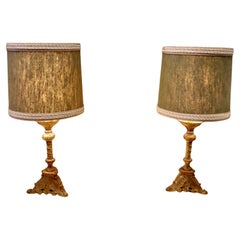 A Pair of Heavy French Gothic Brass Table Lamps