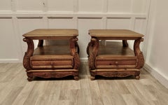 A Pair of Heavy Pine Low Side Tables or Bedside Cabinets