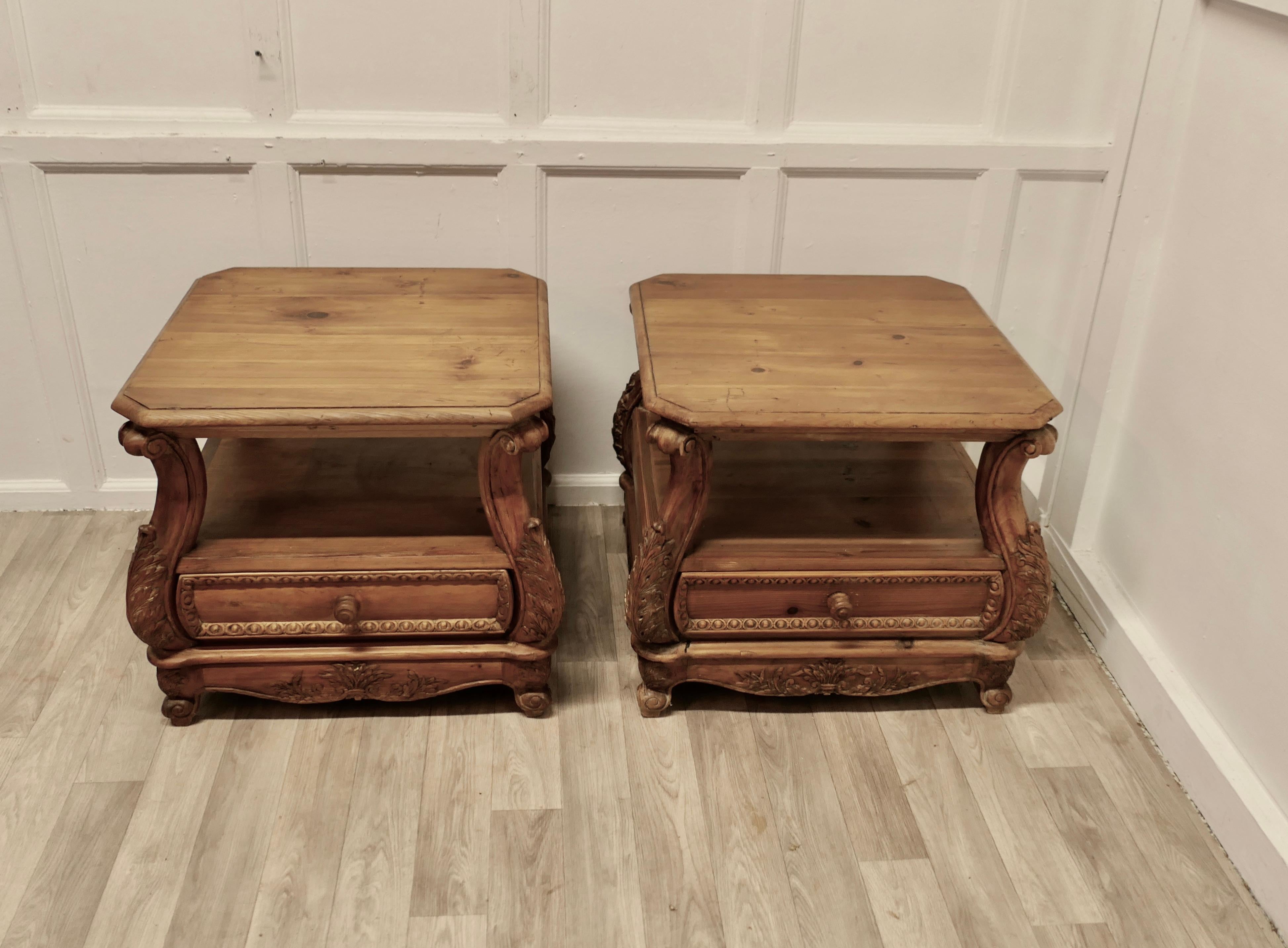 Country A Pair of Heavy Pine Low Side Tables or Bedside Cabinets For Sale
