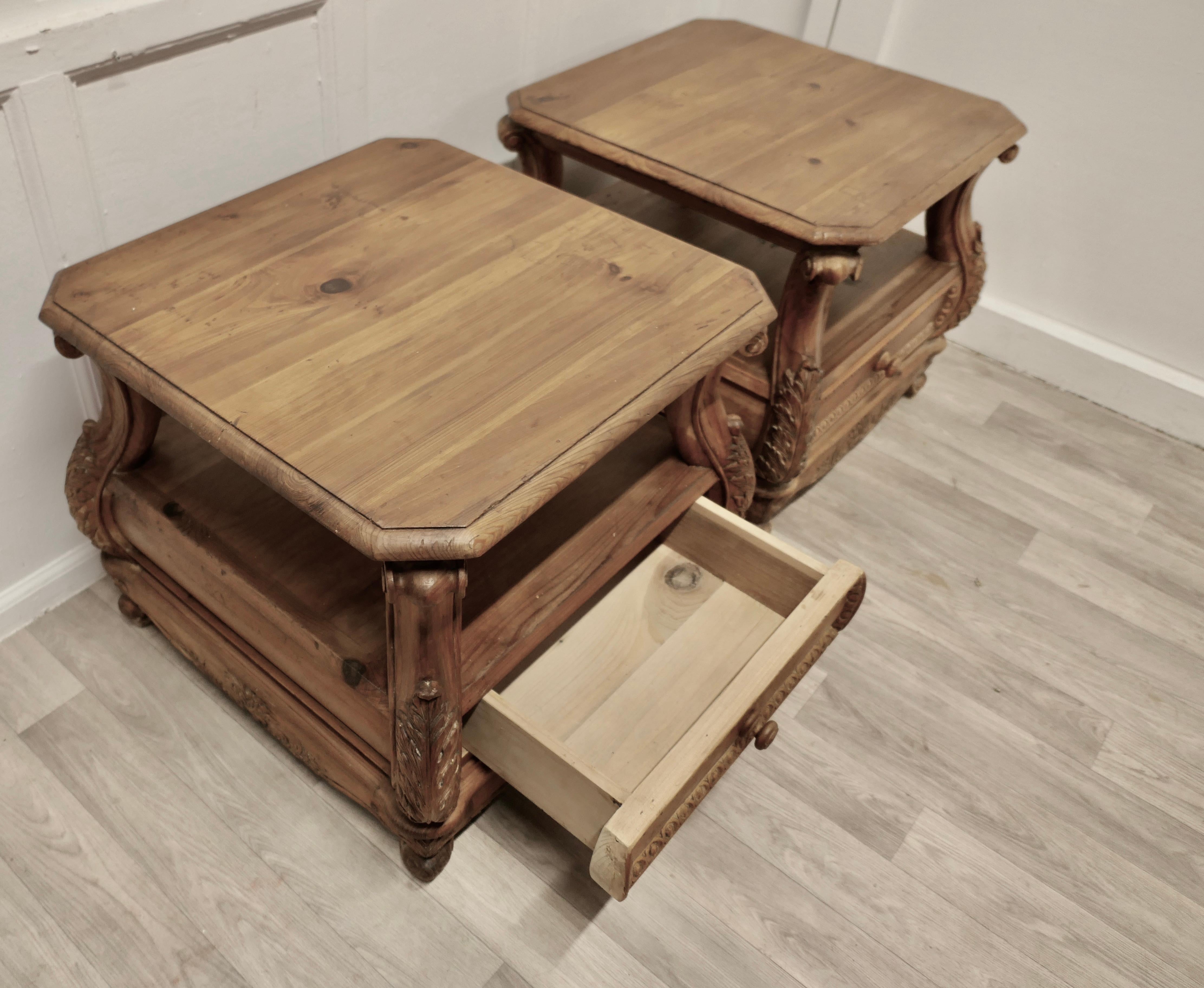 Mid-20th Century A Pair of Heavy Pine Low Side Tables or Bedside Cabinets For Sale