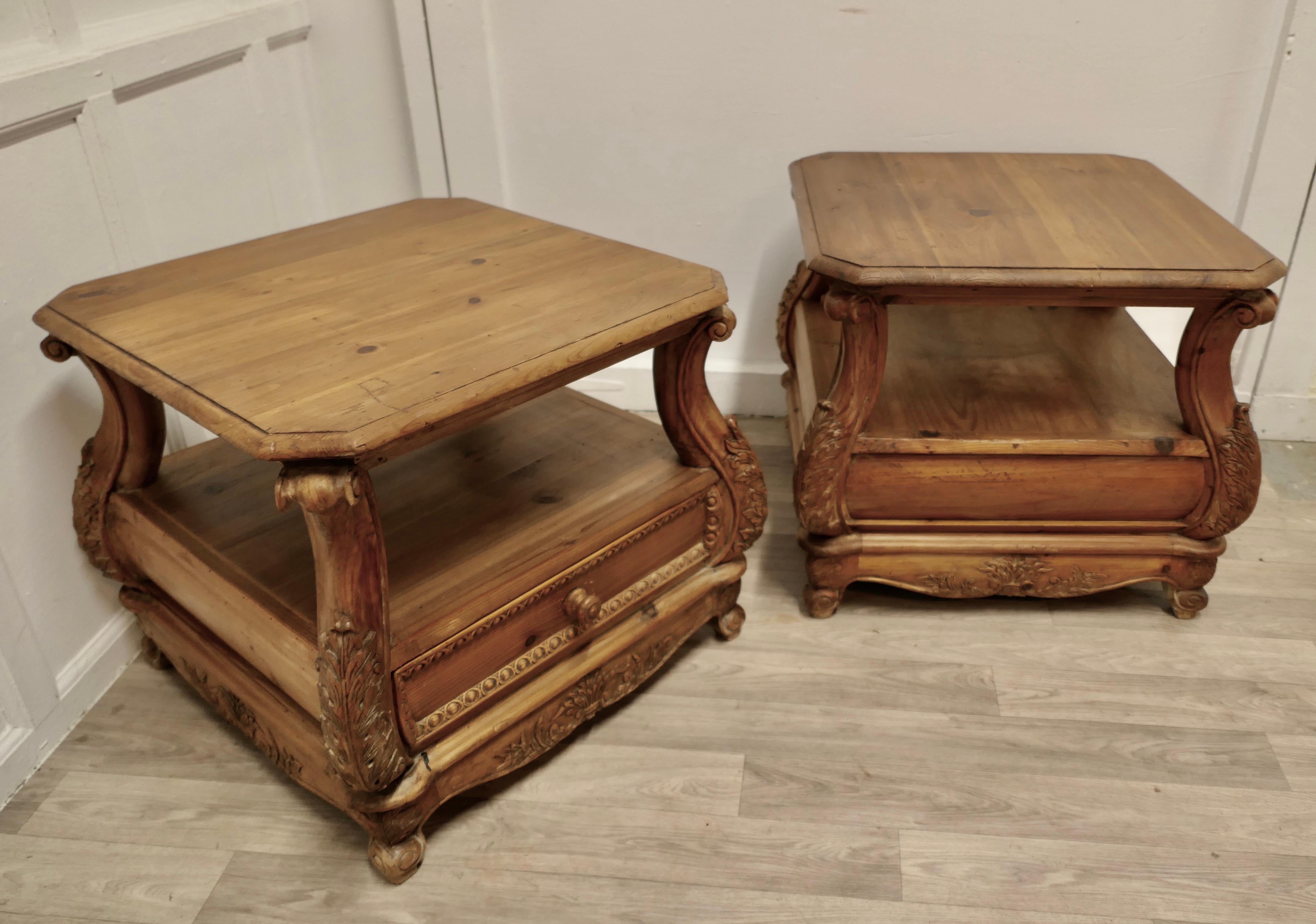A Pair of Heavy Pine Low Side Tables or Bedside Cabinets For Sale 1