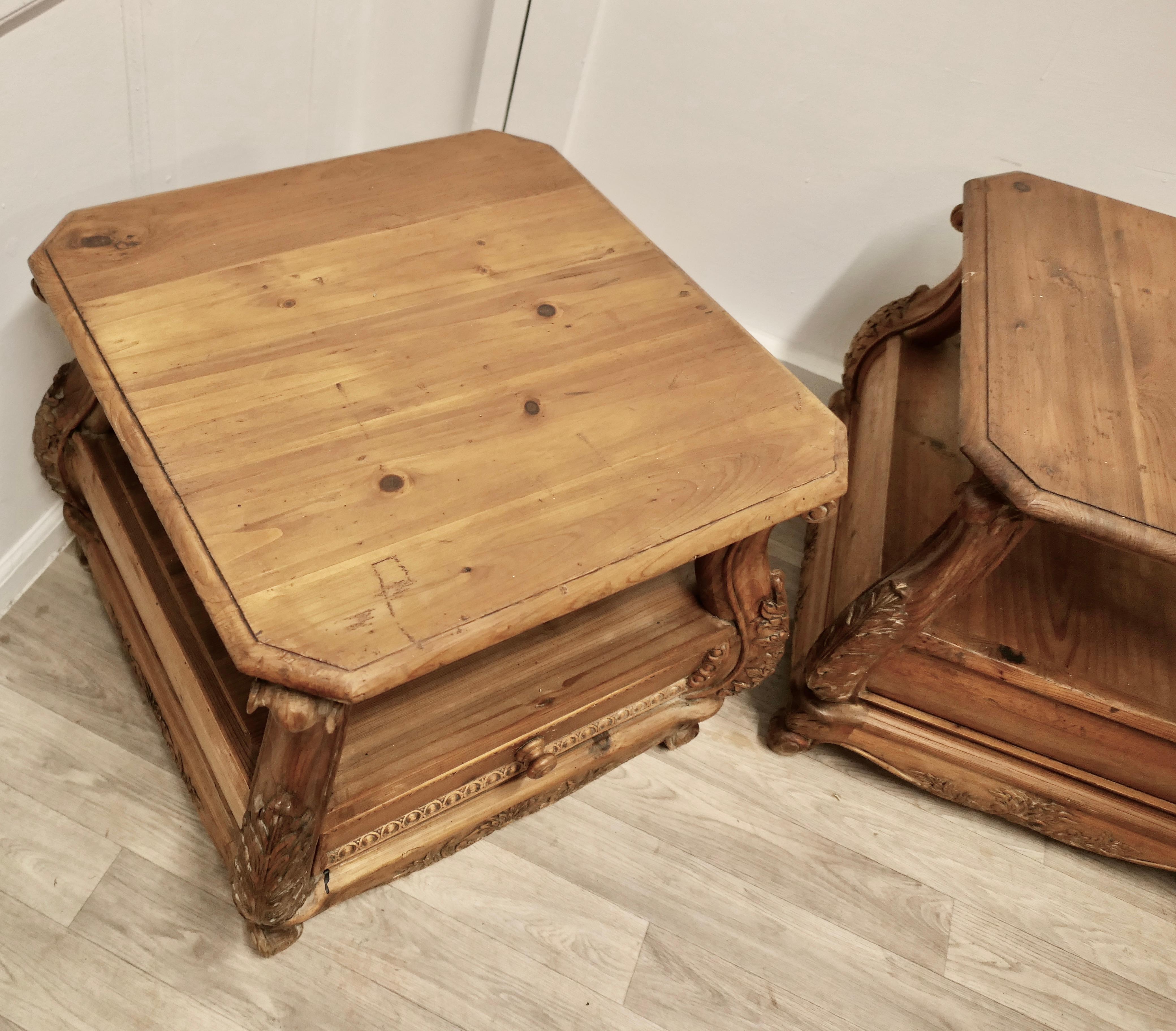 A Pair of Heavy Pine Low Side Tables or Bedside Cabinets For Sale 2