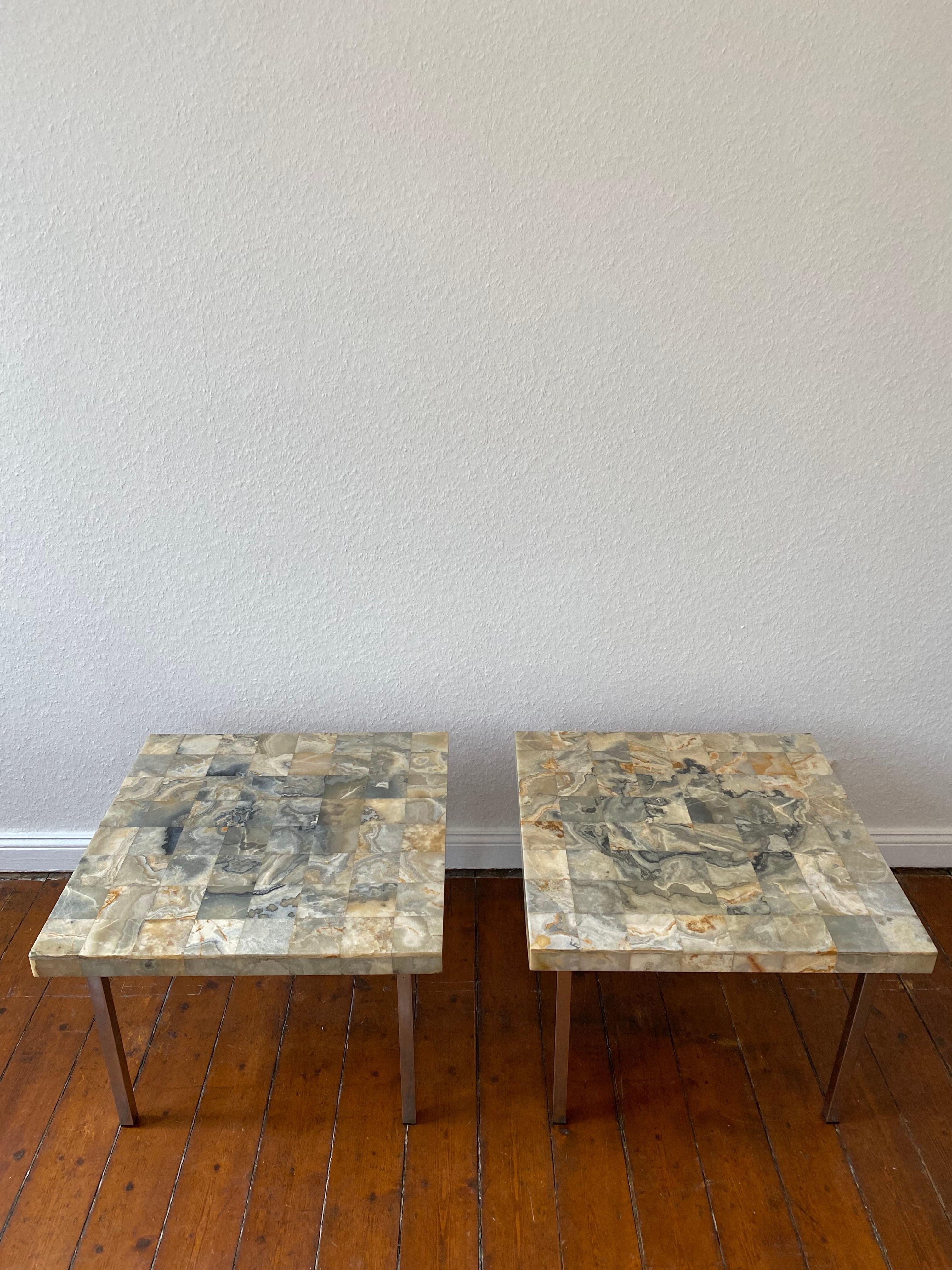 Mid-Century Modern A Pair of Heinz Lilienthal Kalkutta Marble Mosaic square End Tables 1970s For Sale