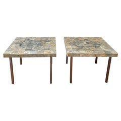 Paire de tables d'appoint carrées en mosaïque de marbre Kalkutta de Heinz Lilienthal, années 1970