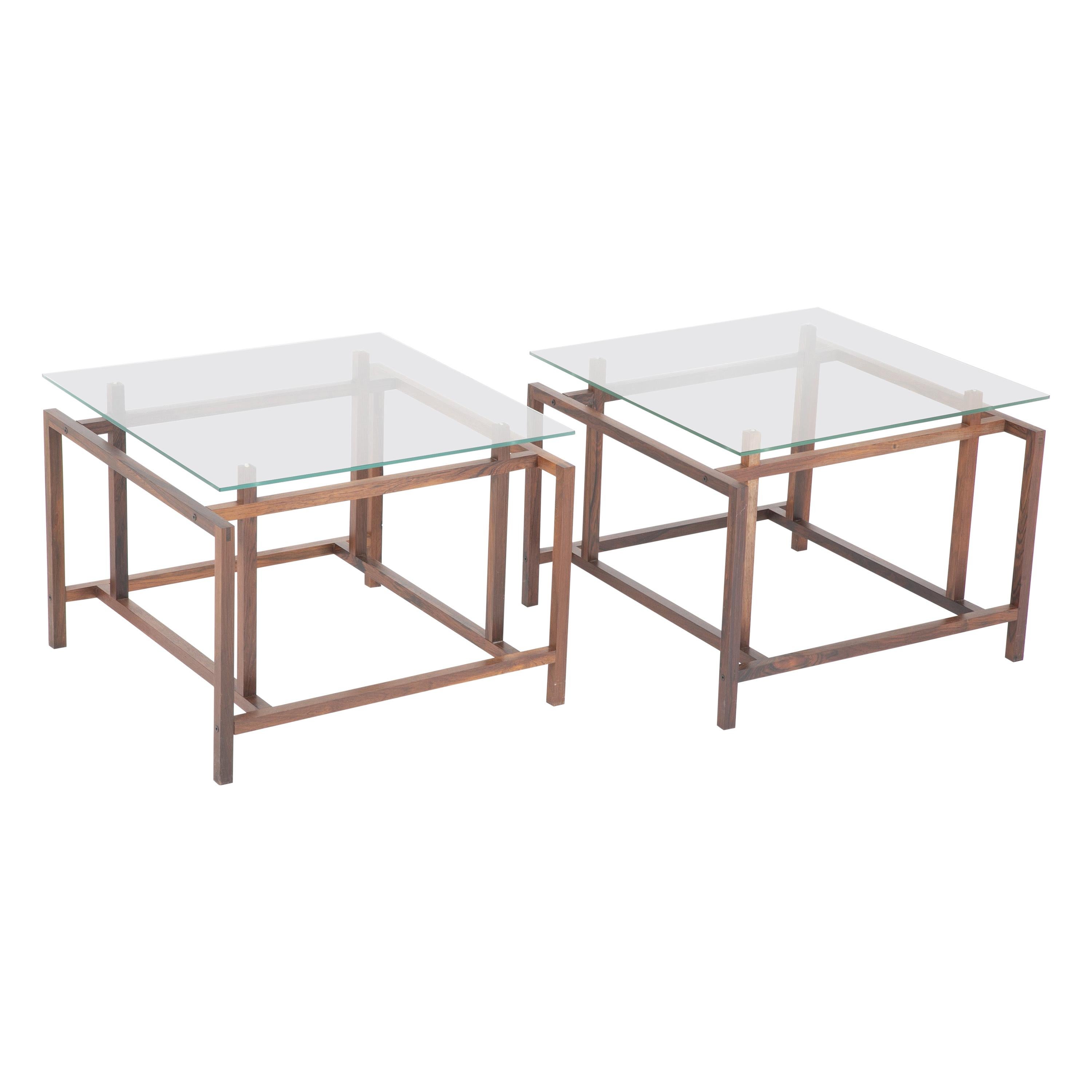 Pair of Teak Architectural Frame End Tables by Henning For